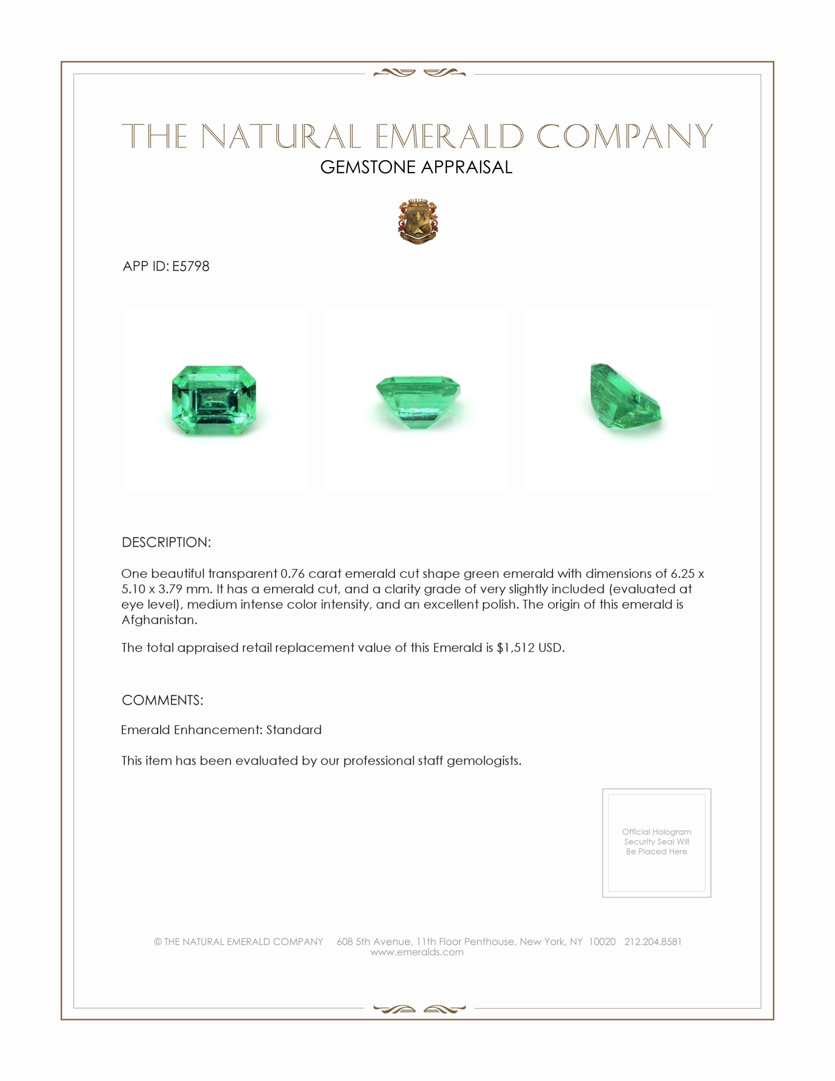 0.76 Ct. Emerald from Afghanistan
