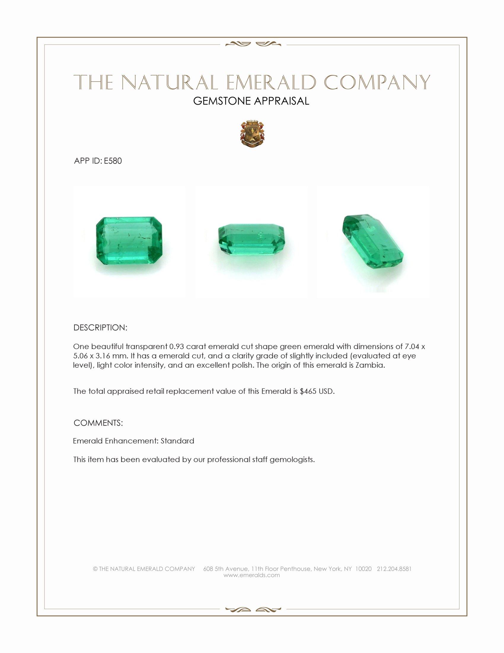 0.93 Ct. Emerald from Zambia