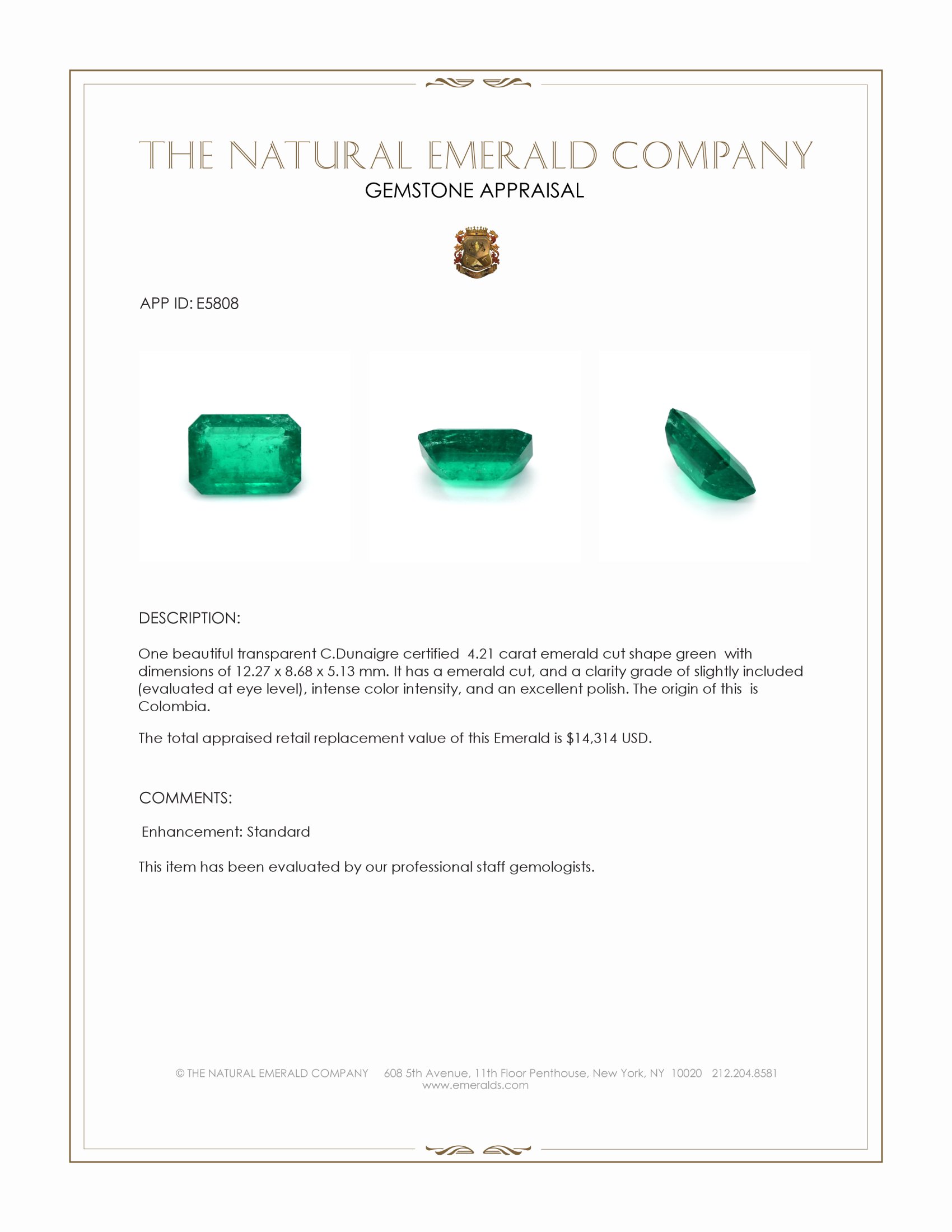 4.21 Ct. Emerald from Colombia