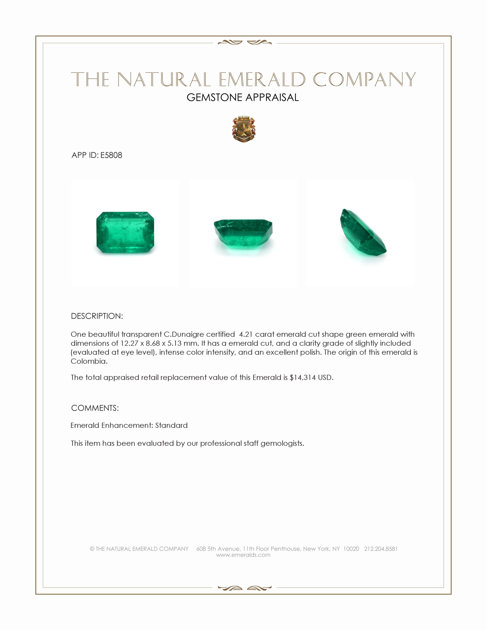 4.21 Ct. Emerald from Colombia