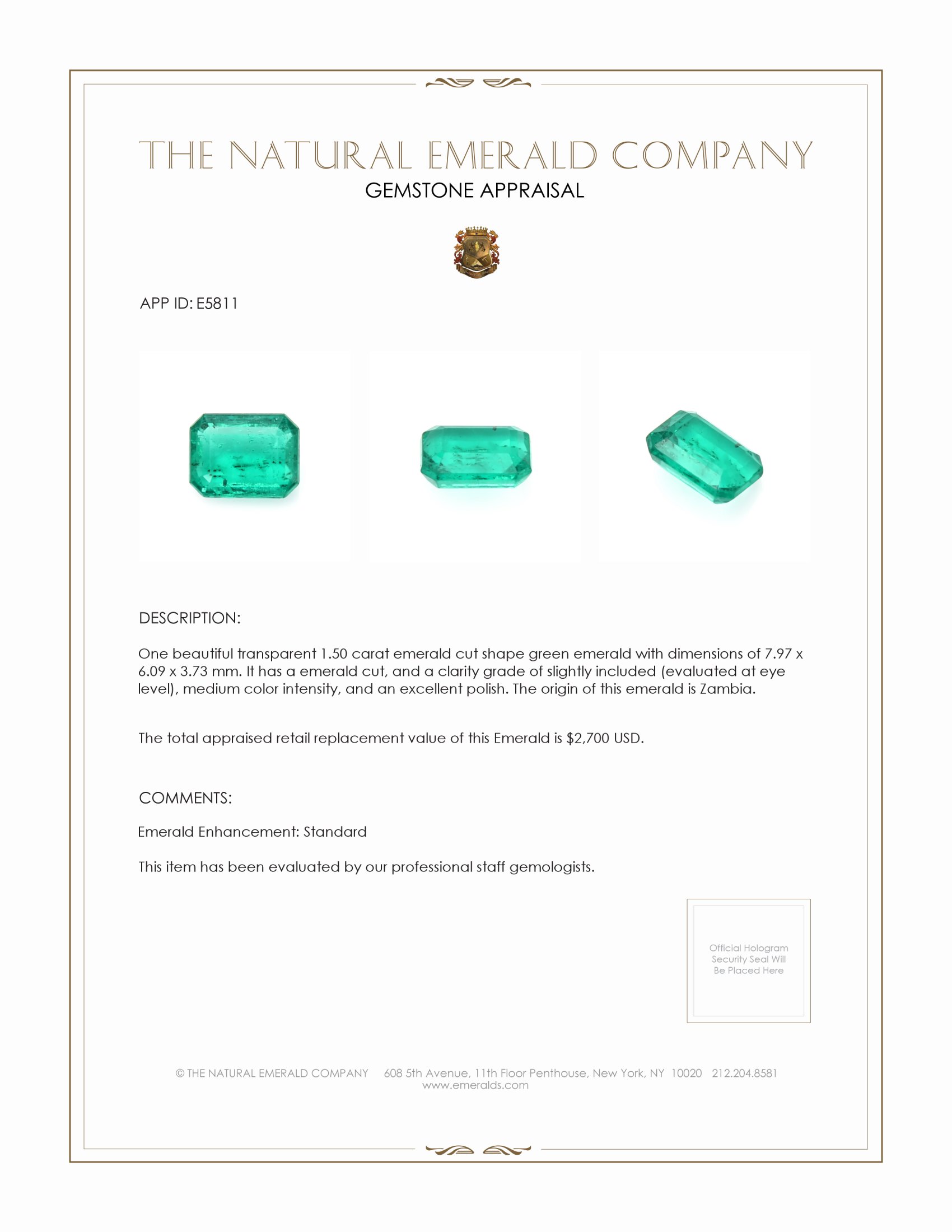 1.50 Ct. Emerald from Zambia