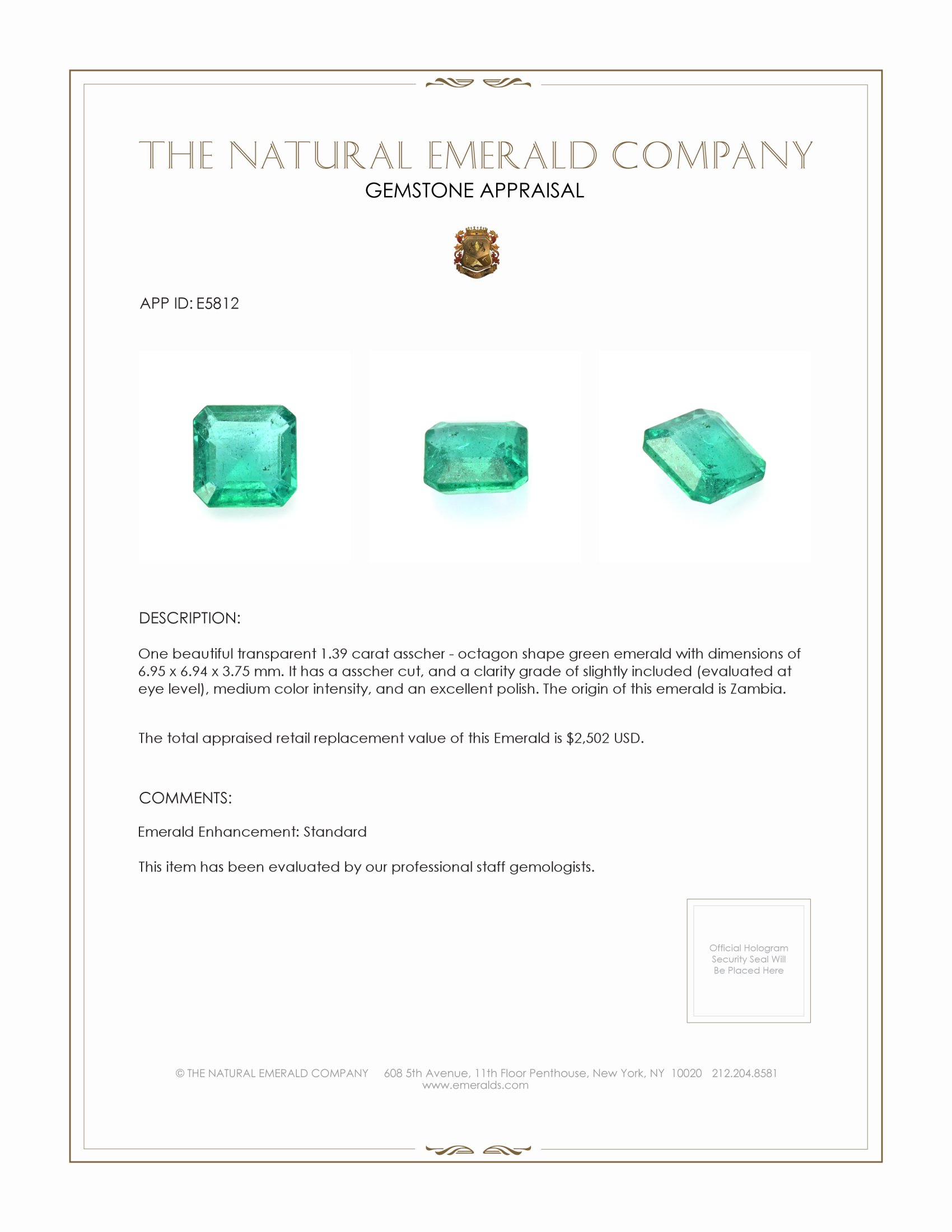 1.39 Ct. Emerald from Zambia