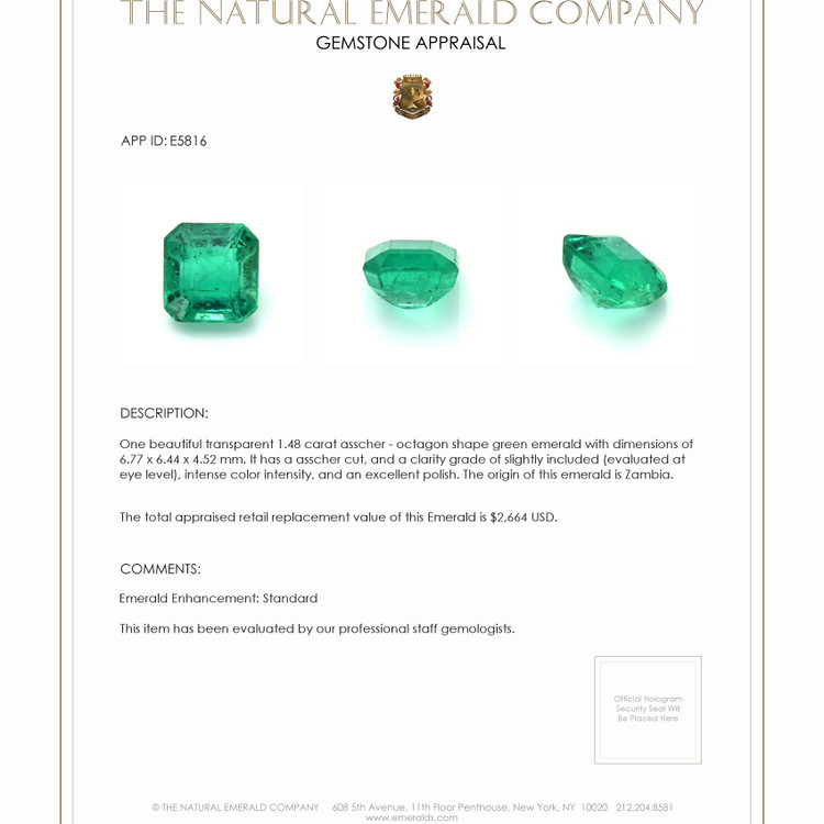 1.48 Ct. Emerald from Zambia