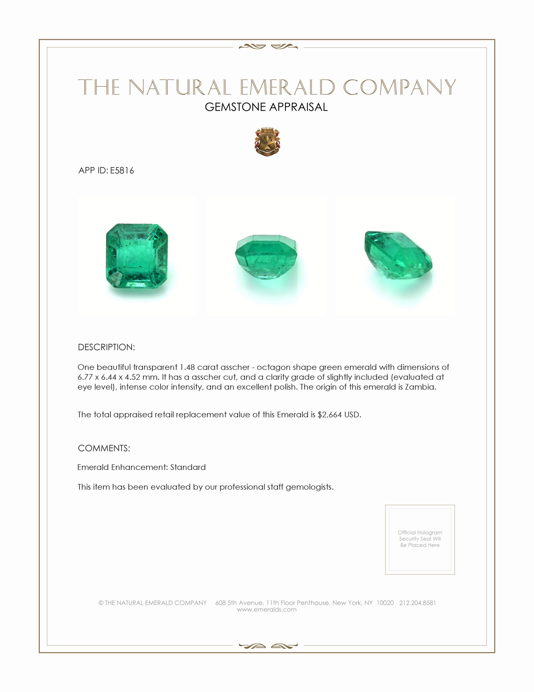 1.48 Ct. Emerald from Zambia