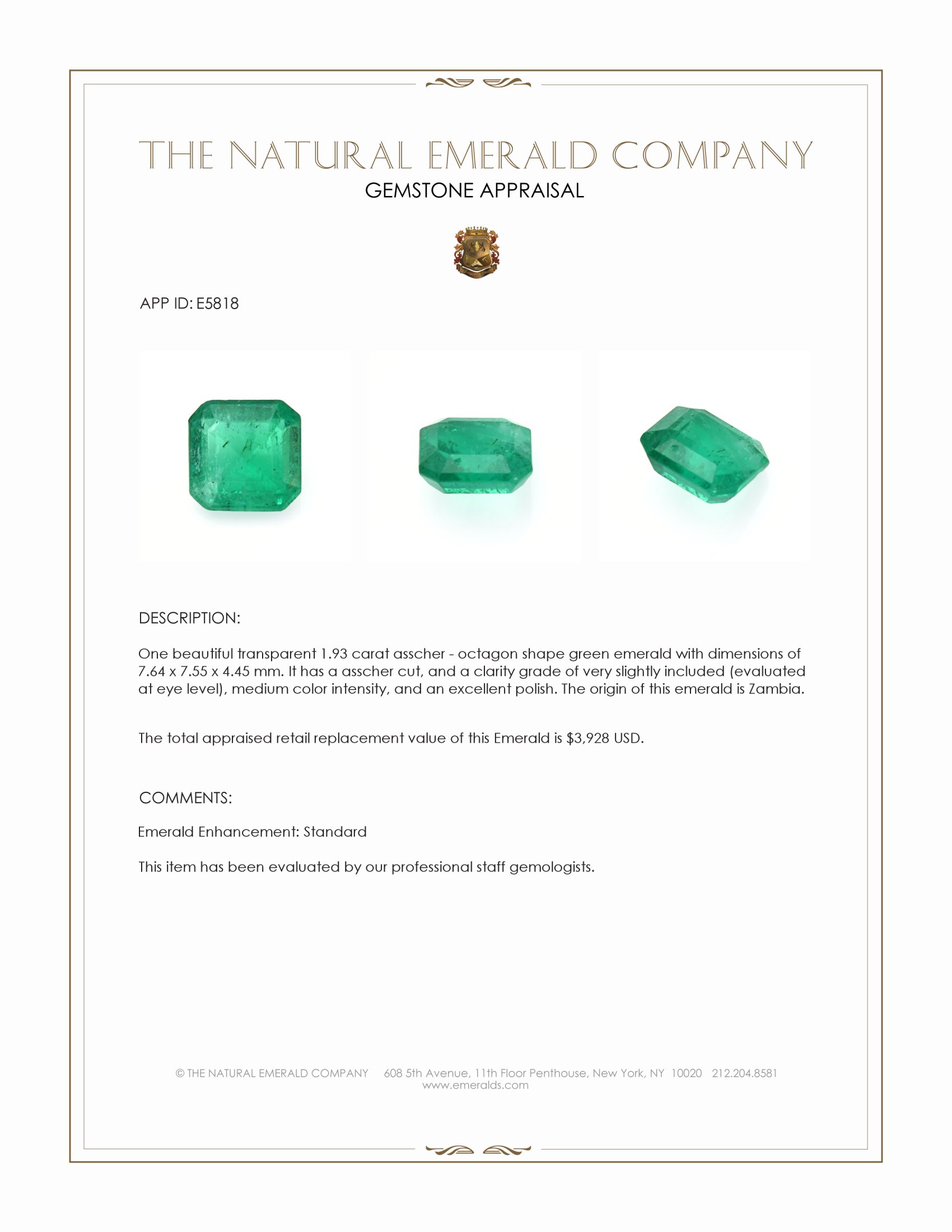 1.93 Ct. Emerald from Zambia
