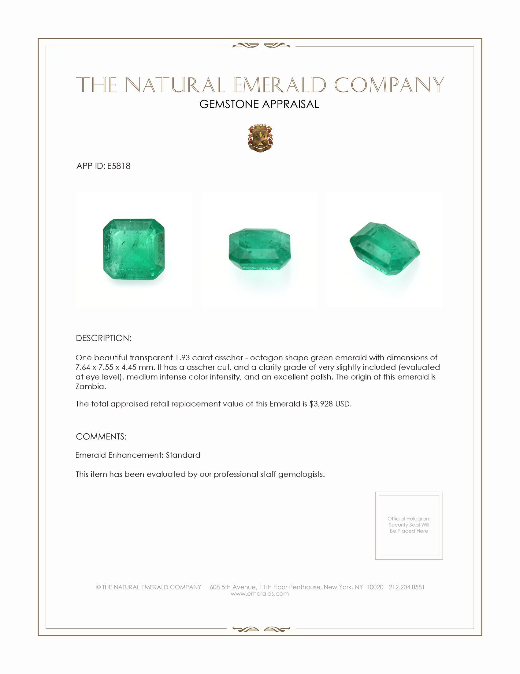 1.93 Ct. Emerald from Zambia