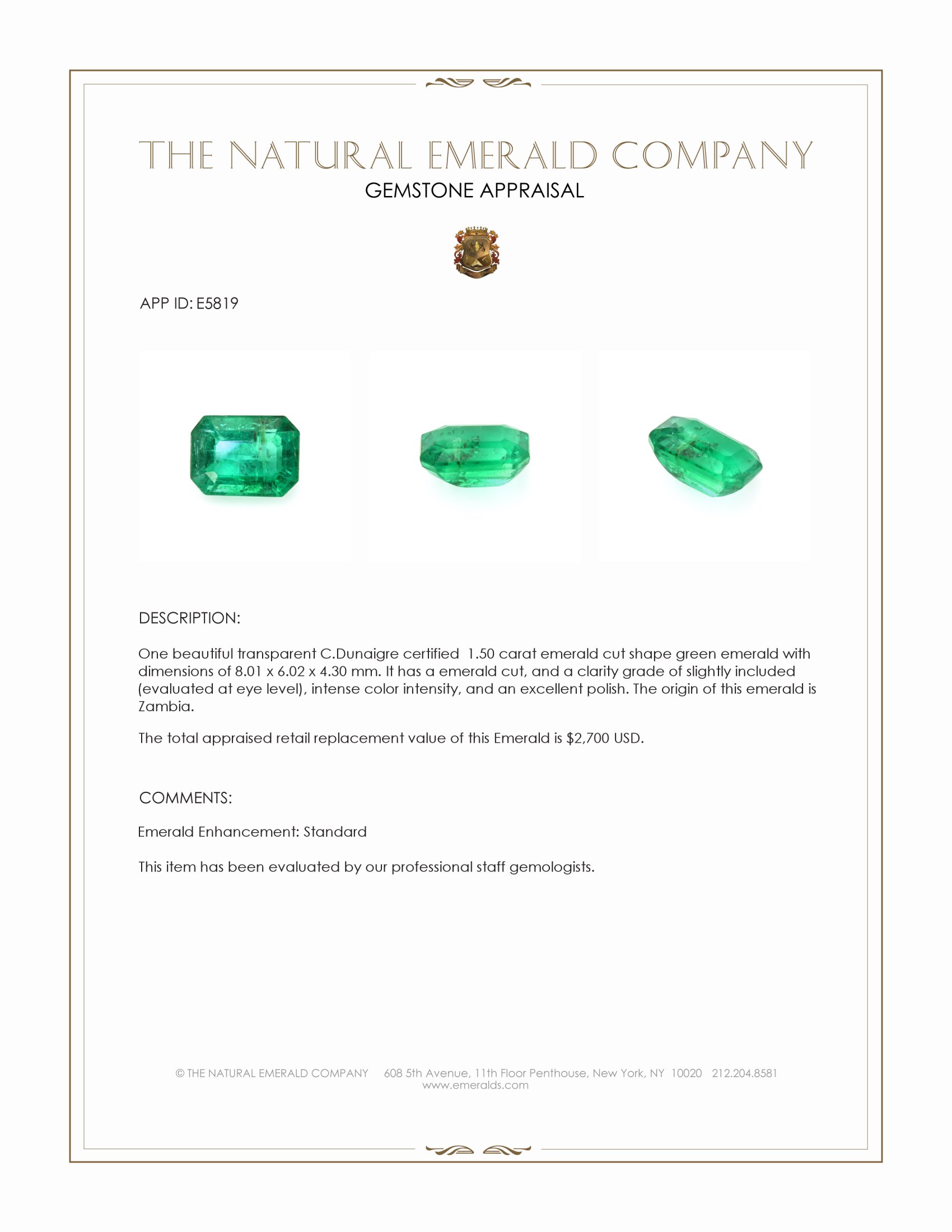 1.50 Ct. Emerald from Zambia