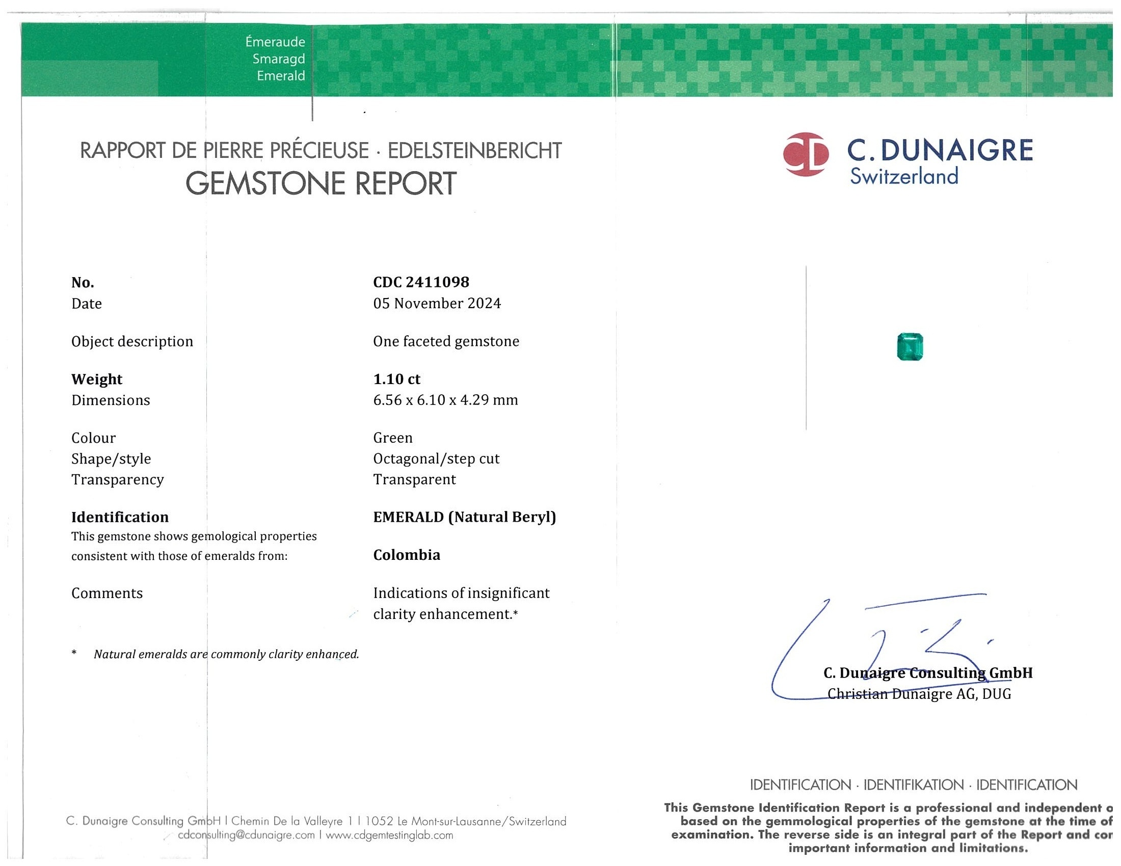 1.50 Ct. Emerald from Zambia