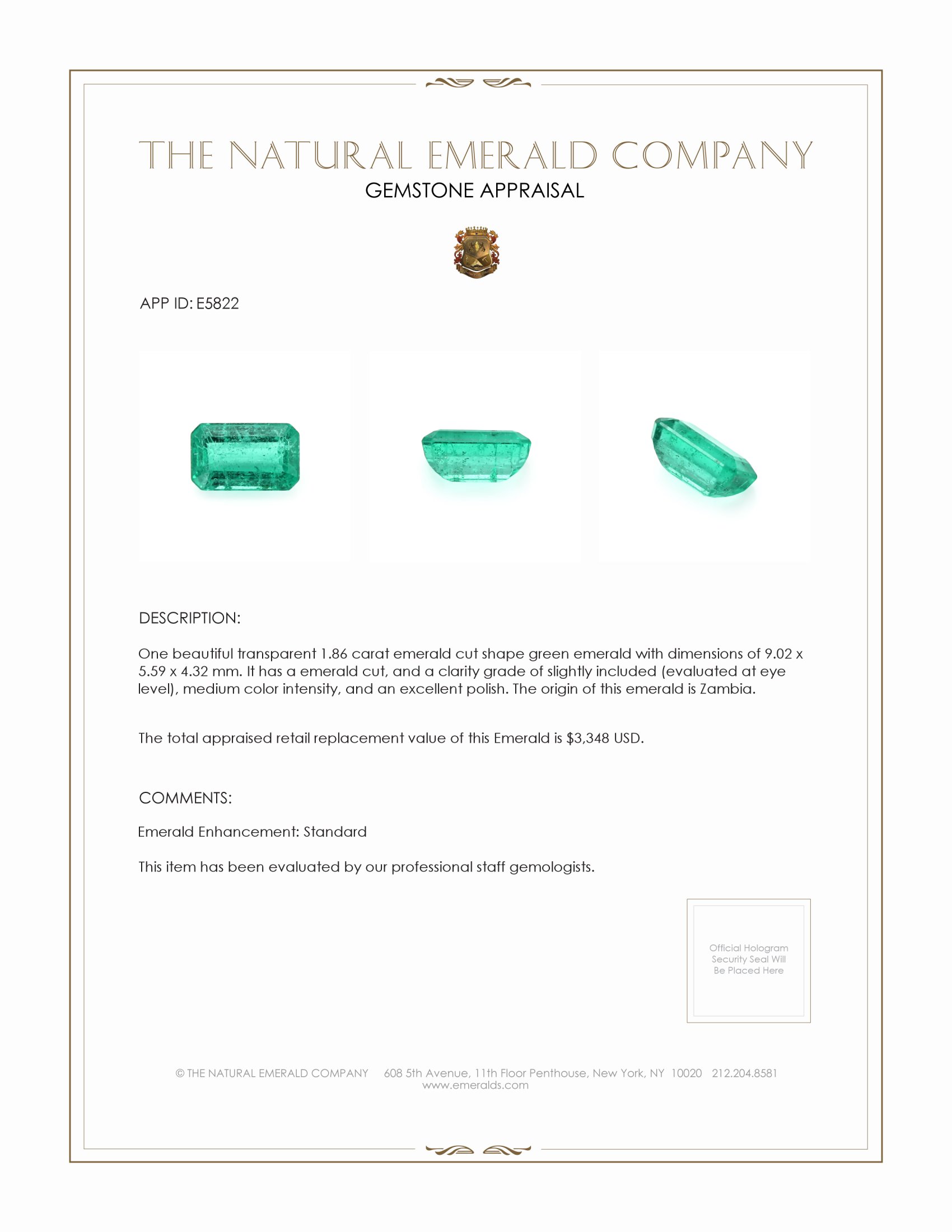 1.86 Ct. Emerald from Zambia