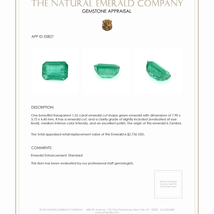 1.52 Ct. Emerald from Zambia