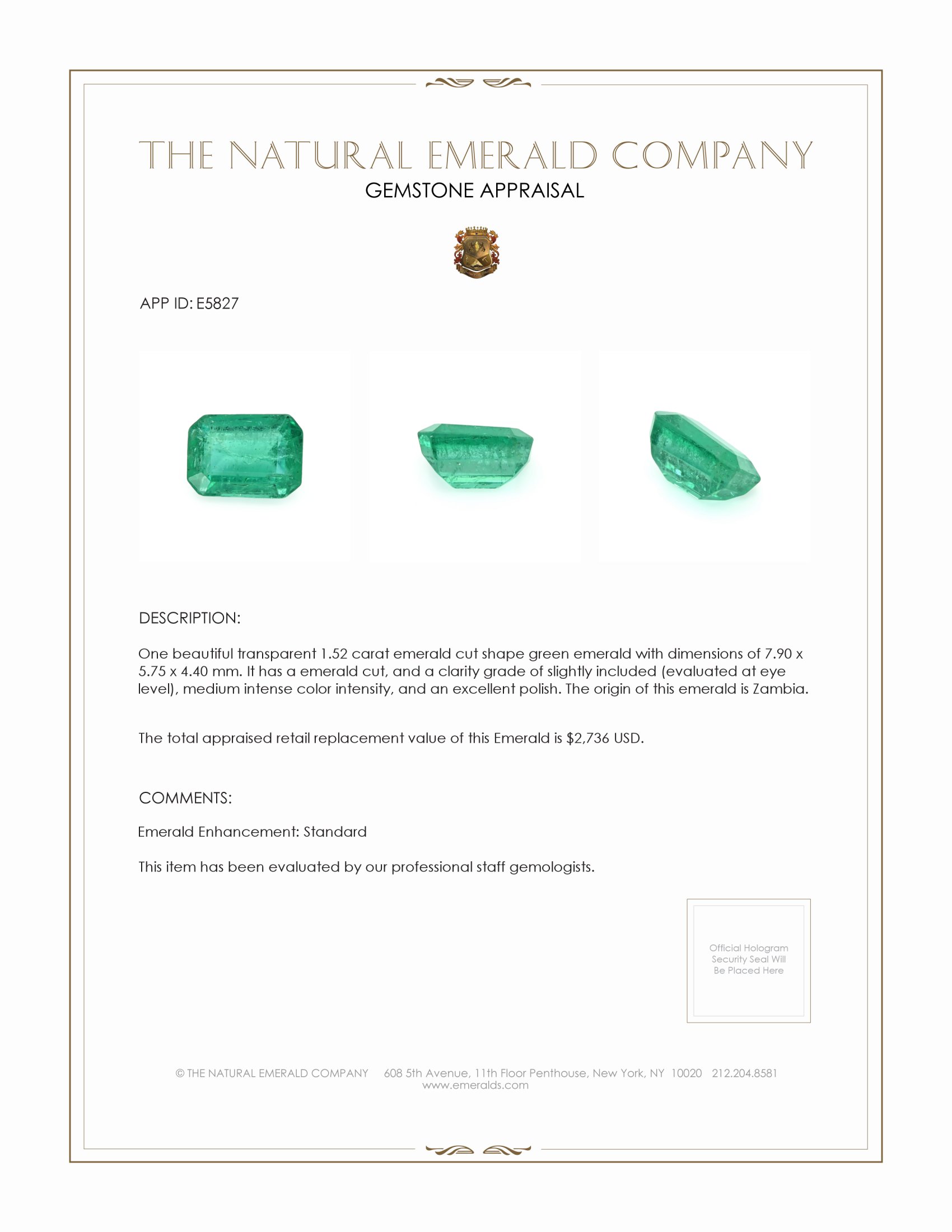 1.52 Ct. Emerald from Zambia