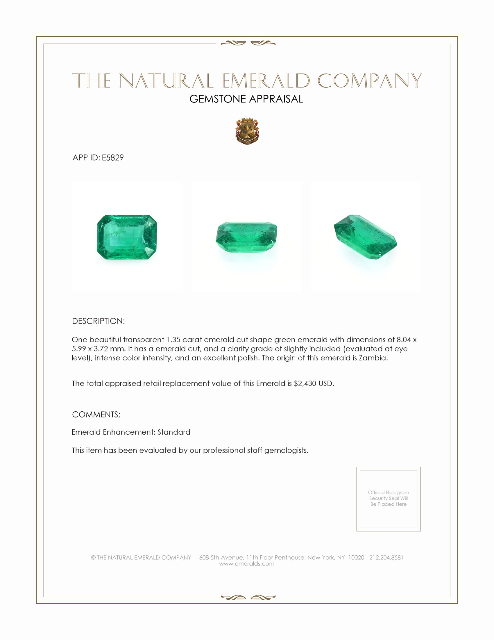 1.35 Ct. Emerald from Zambia