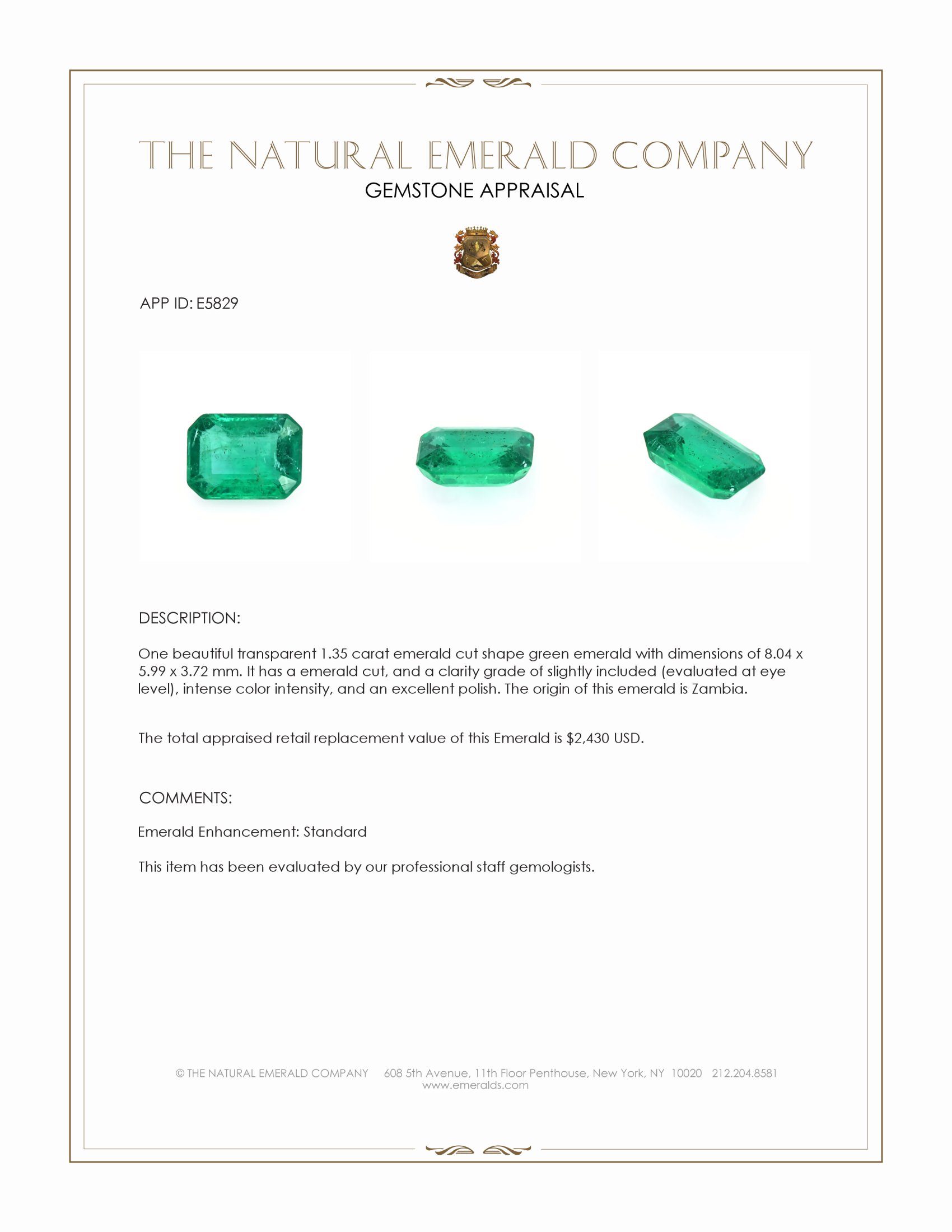 1.35 Ct. Emerald from Zambia