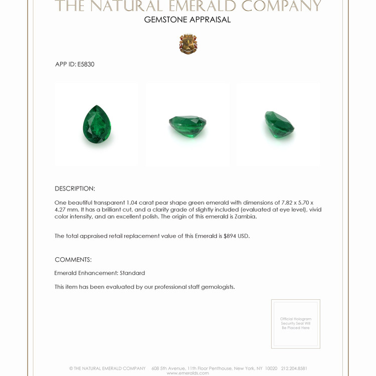 1.04 Ct. Emerald from Zambia