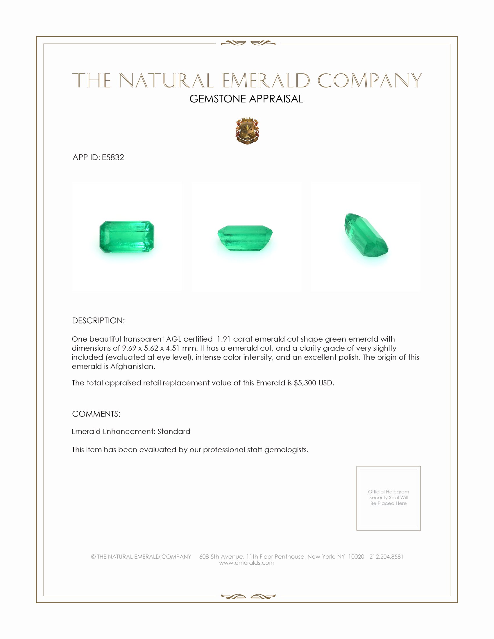 1.91 Ct. Emerald from Afghanistan