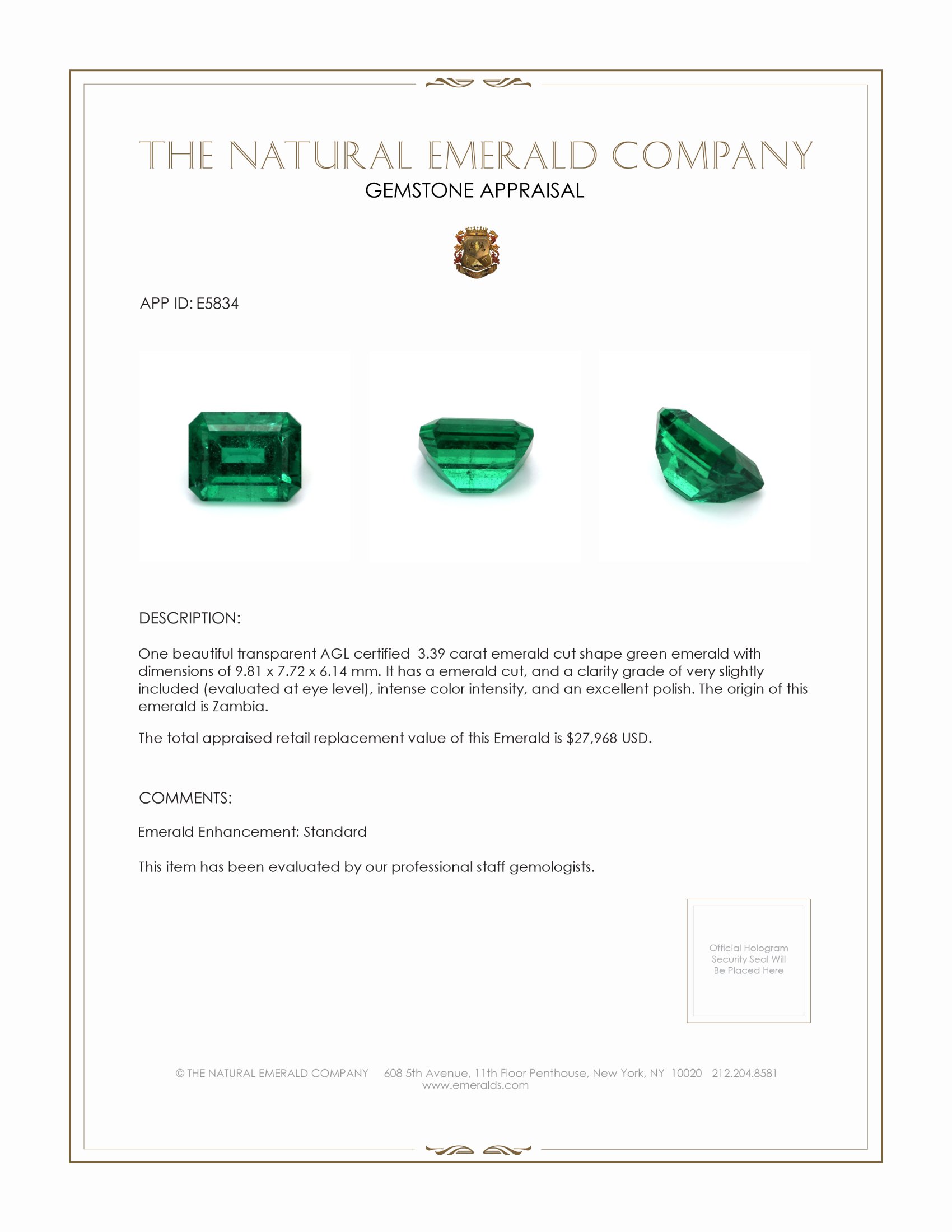 3.39 Ct. Emerald from Zambia