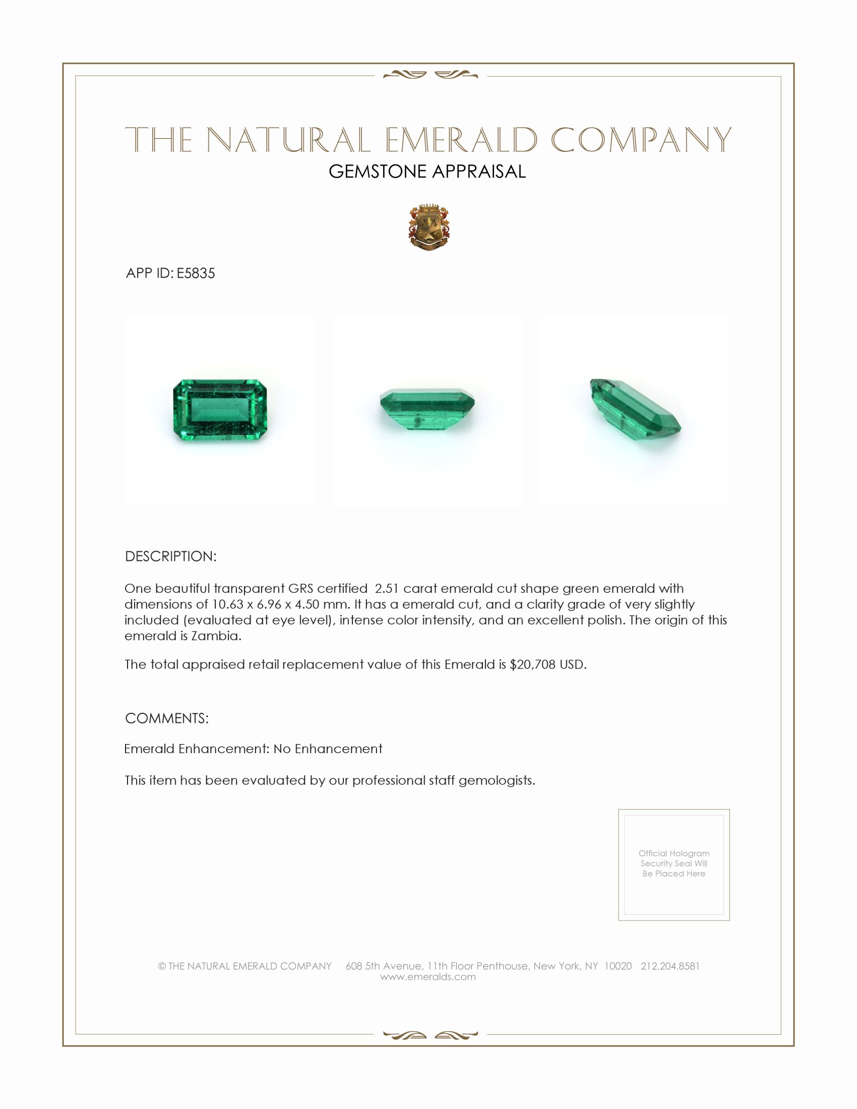2.51 Ct. Emerald from Zambia