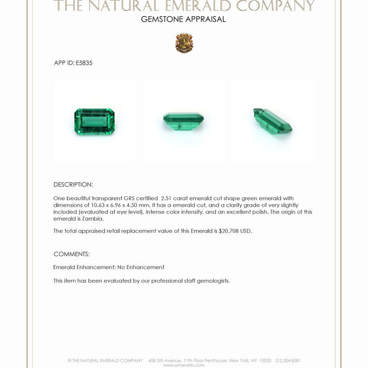 2.51 Ct. Emerald from Zambia