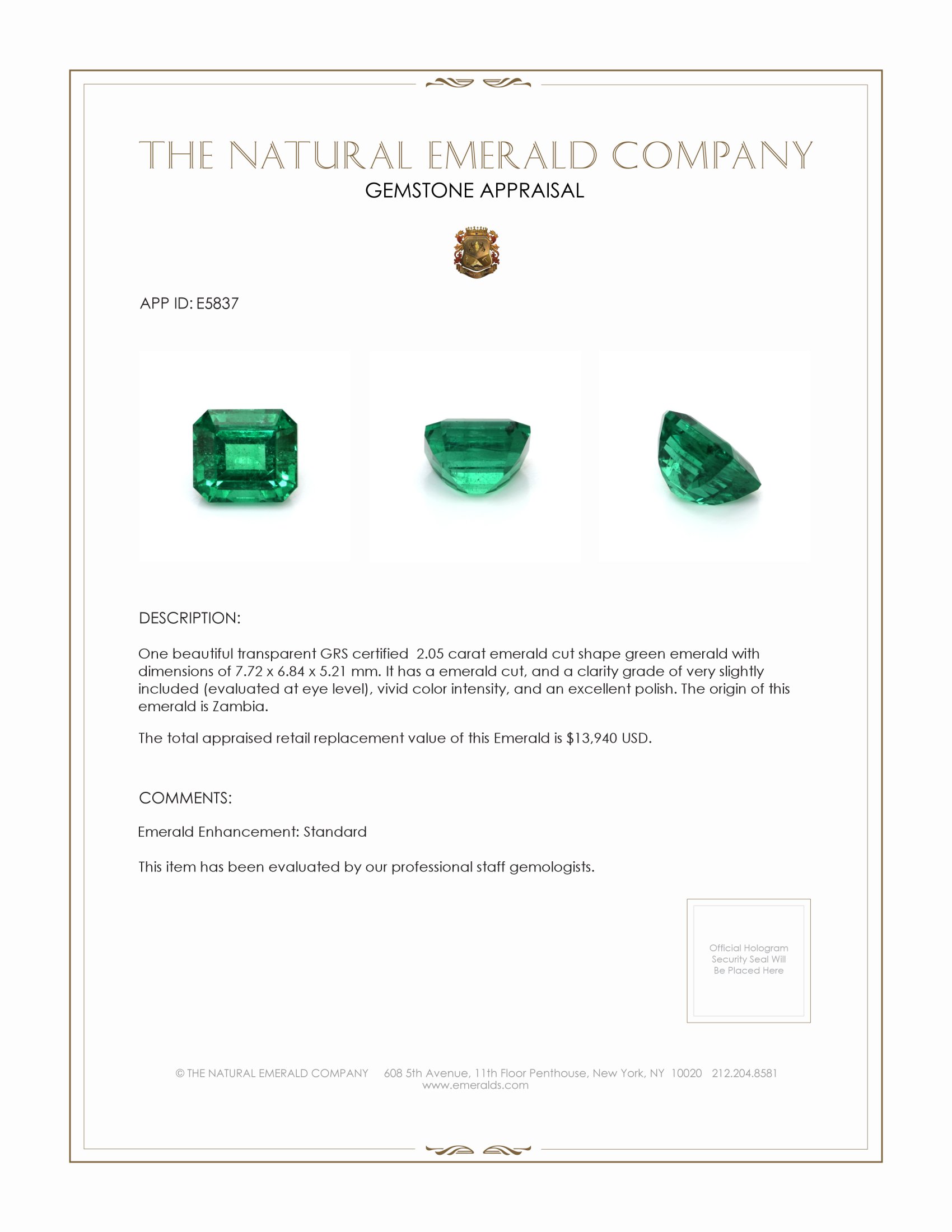 2.05 Ct. Emerald from Zambia