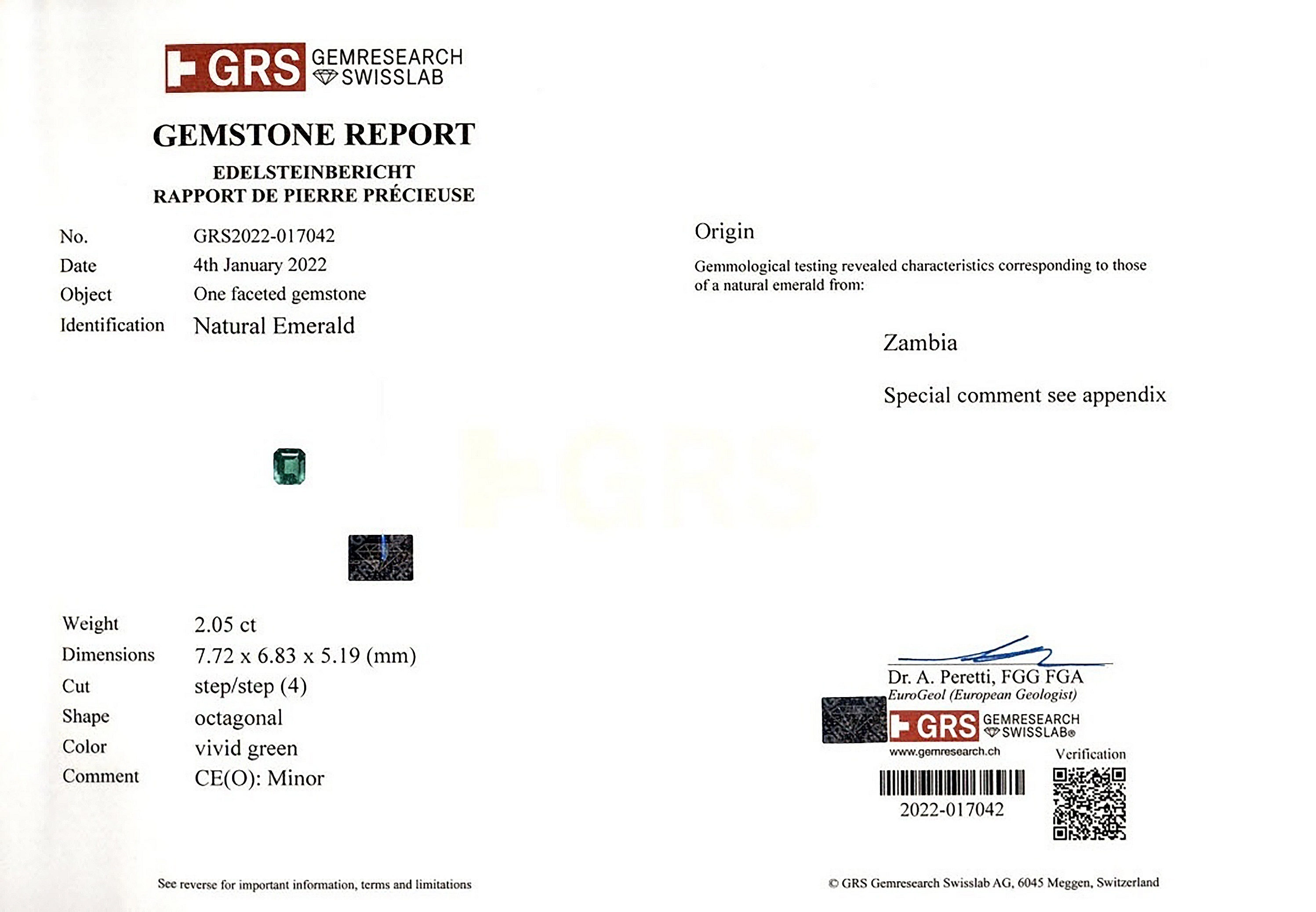 2.05 Ct. Emerald from Zambia