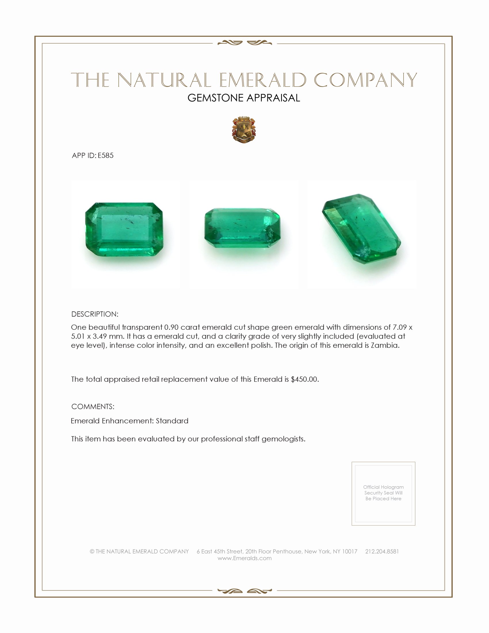 0.90 Ct. Emerald from Zambia