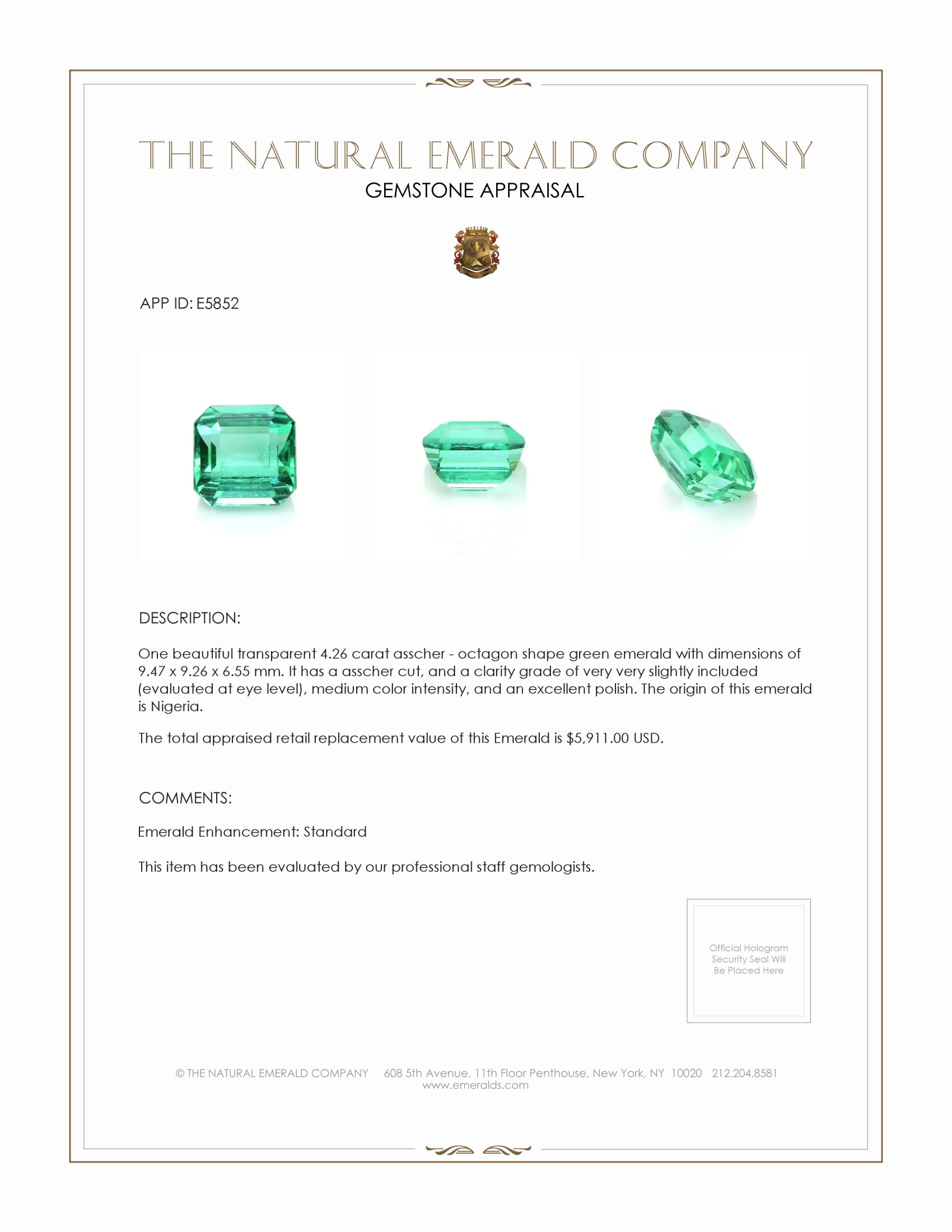 4.26 Ct. Emerald from Nigeria