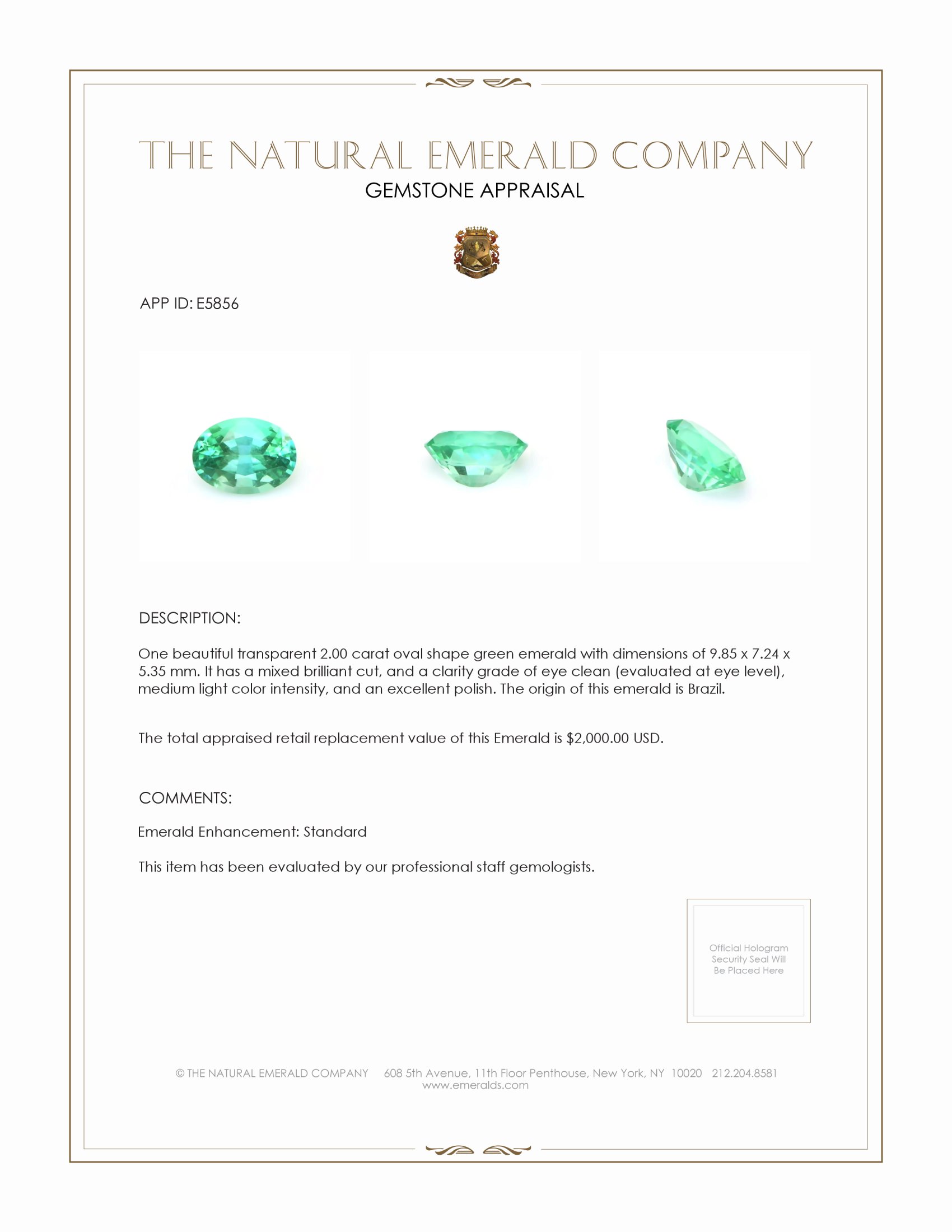 2.00 Ct. Emerald from Brazil