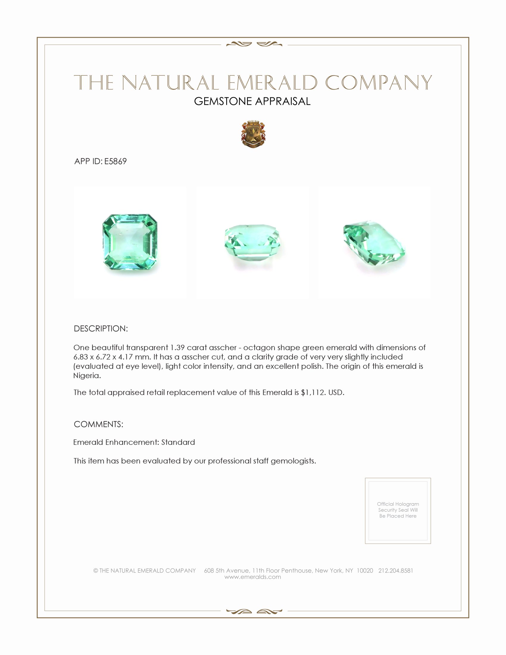 1.39 Ct. Emerald from Nigeria
