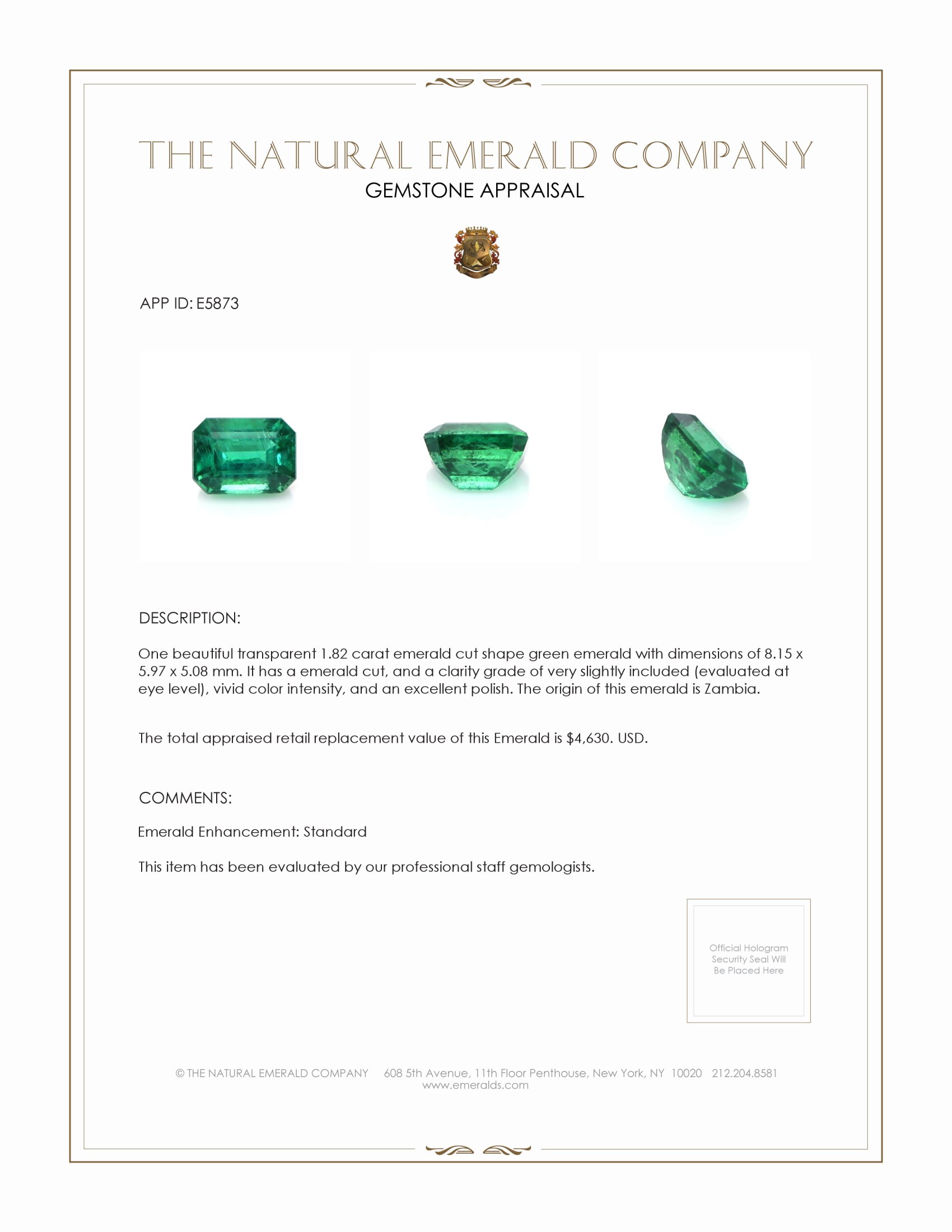 1.82 Ct. Emerald from Zambia