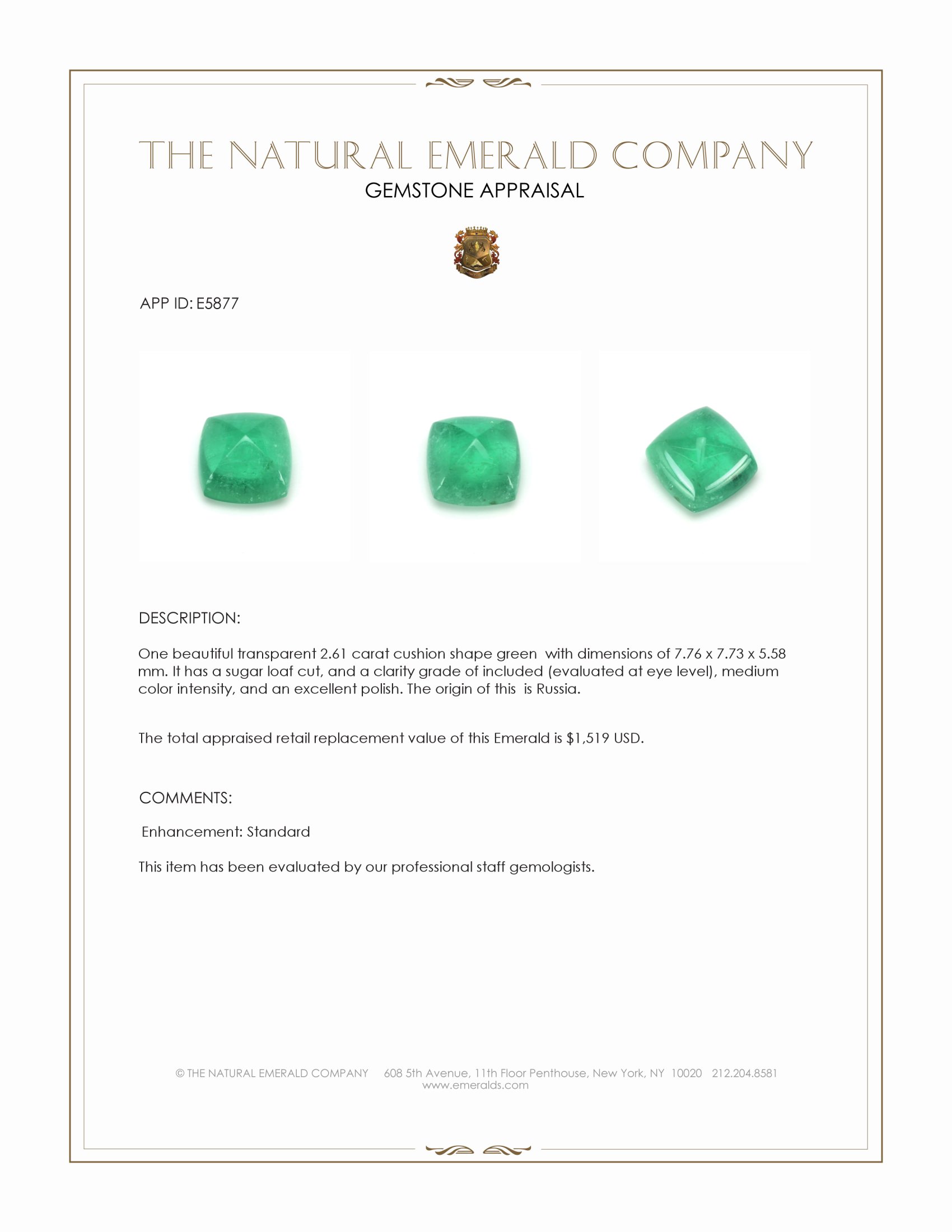 2.61 Ct. Cabochon Emerald from Russia