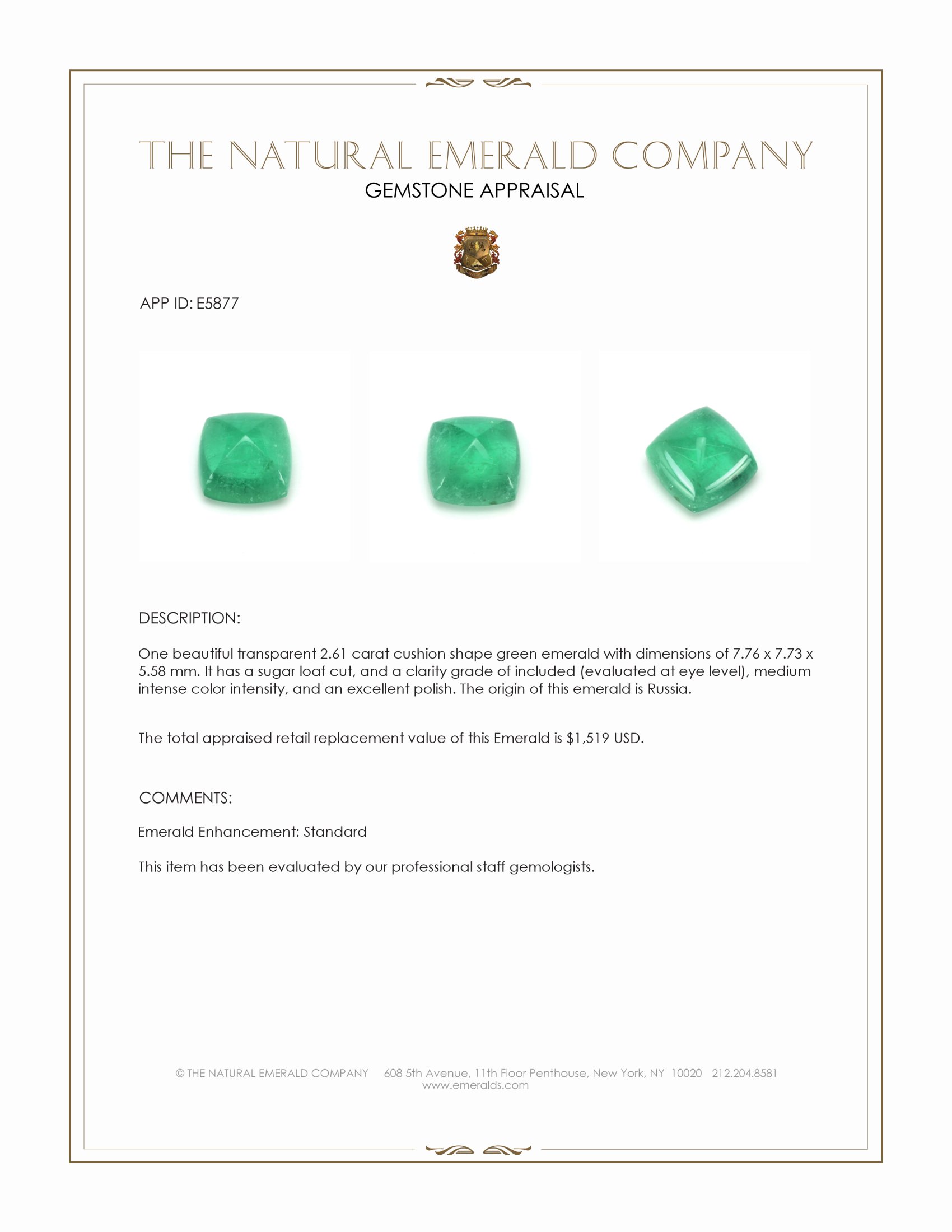 2.61 Ct. Cabochon Emerald from Russia