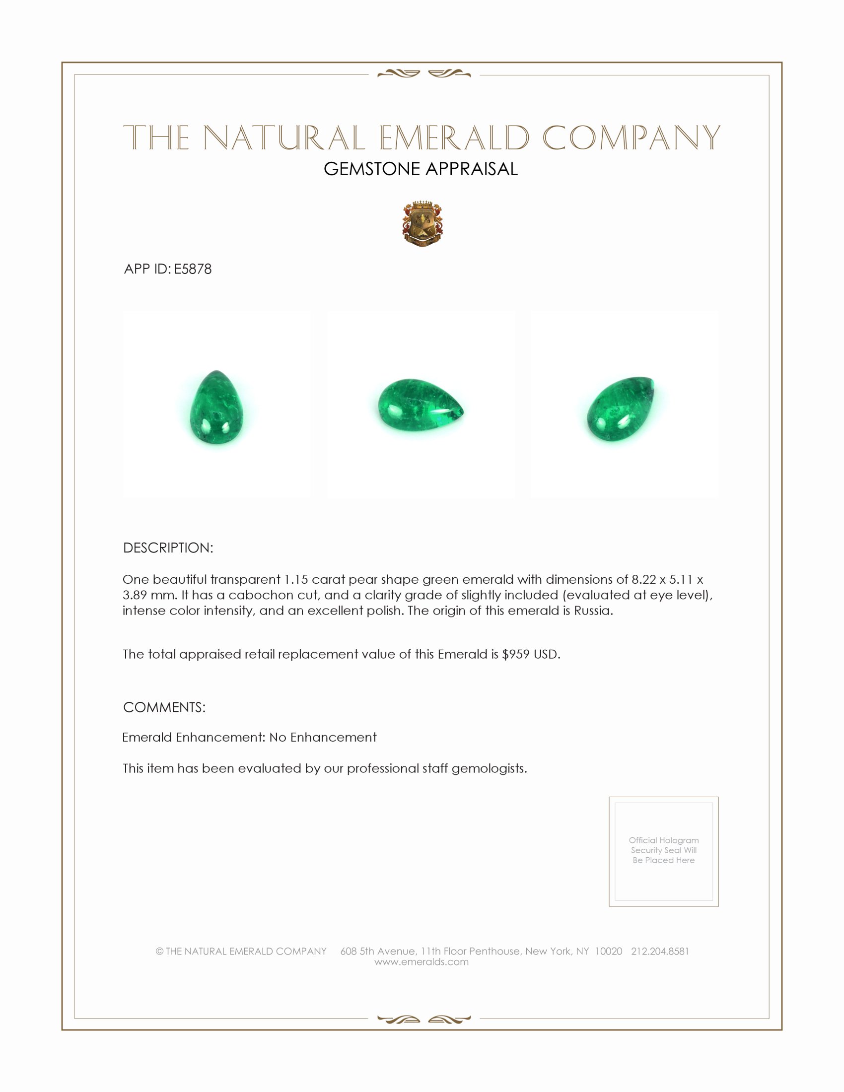 1.15 Ct. Cabochon Emerald from Russia