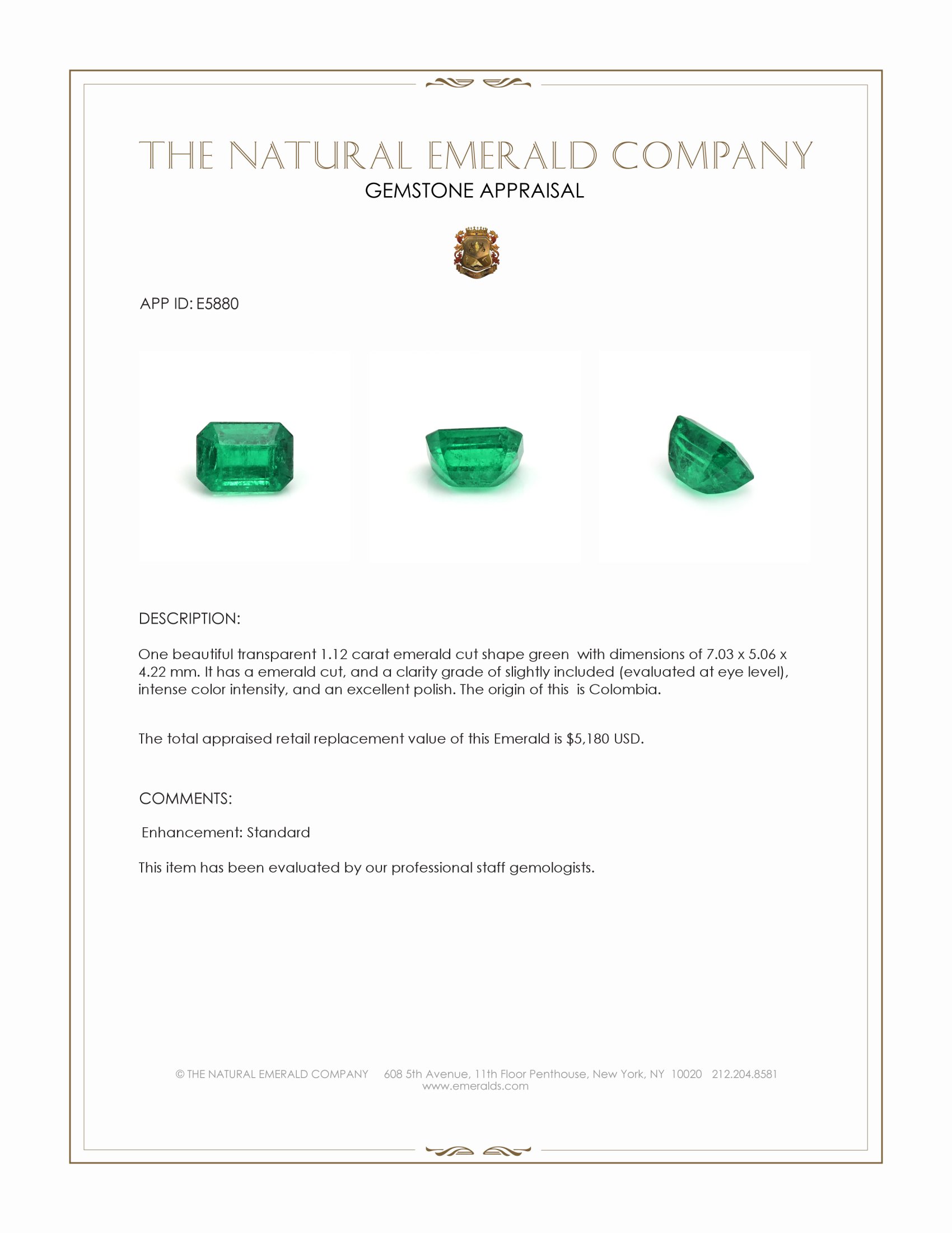 1.12 Ct. Emerald from Colombia