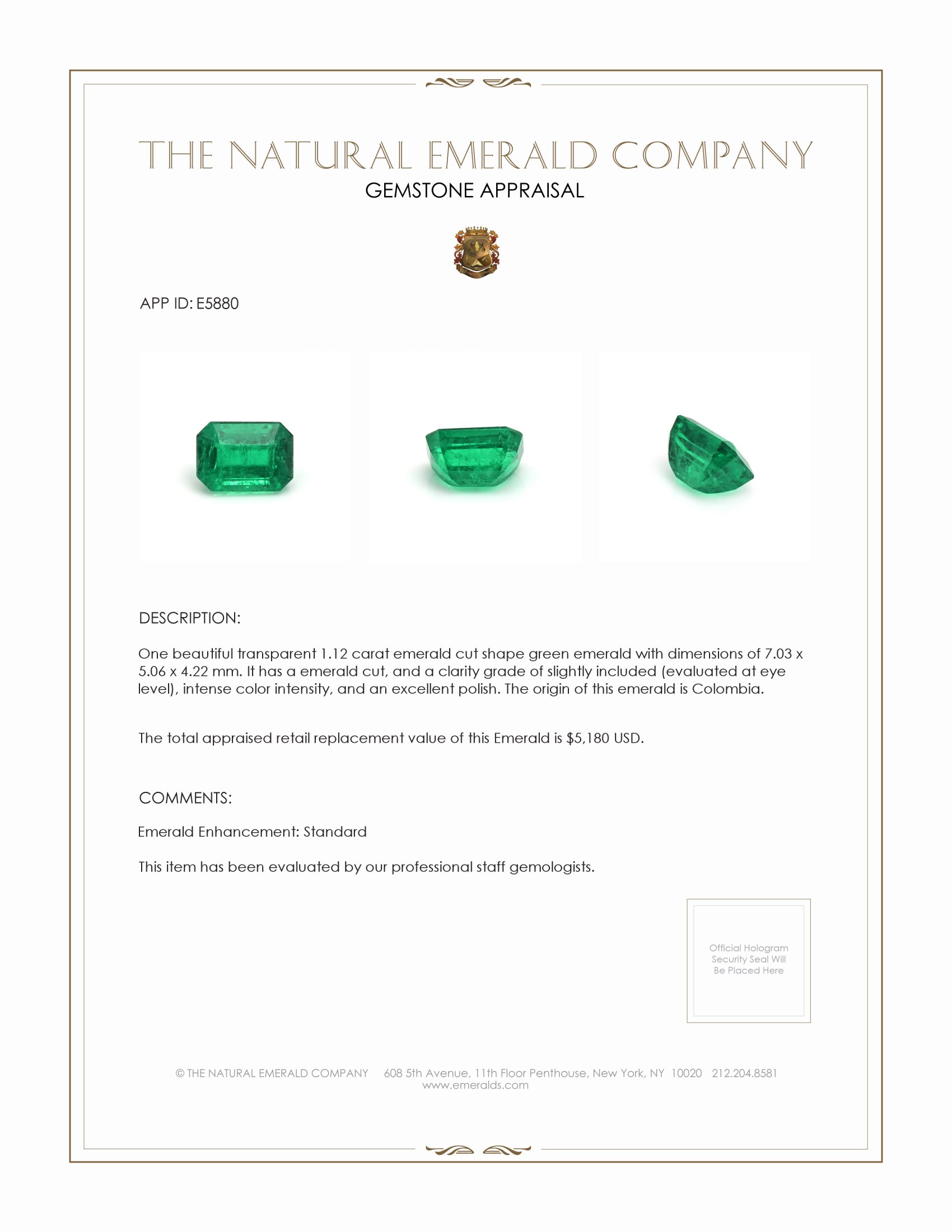 1.12 Ct. Emerald from Colombia