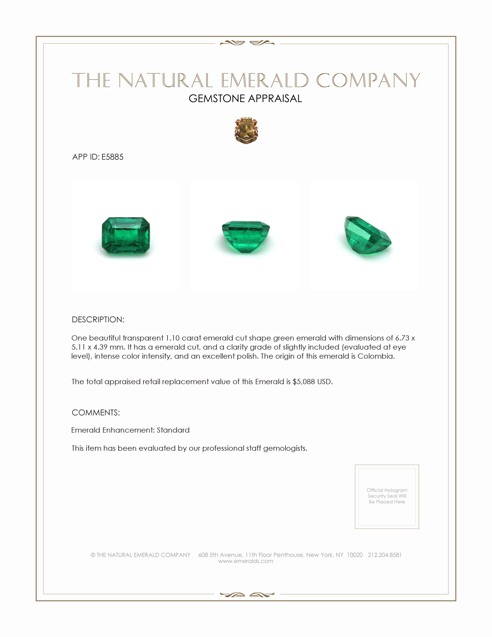 1.10 Ct. Emerald from Colombia
