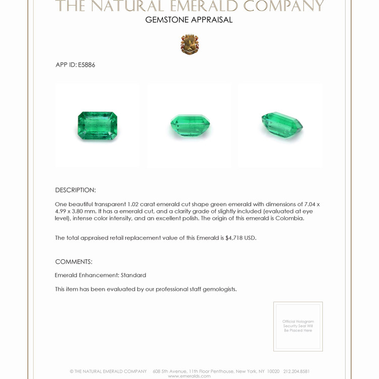 1.02 Ct. Emerald from Colombia