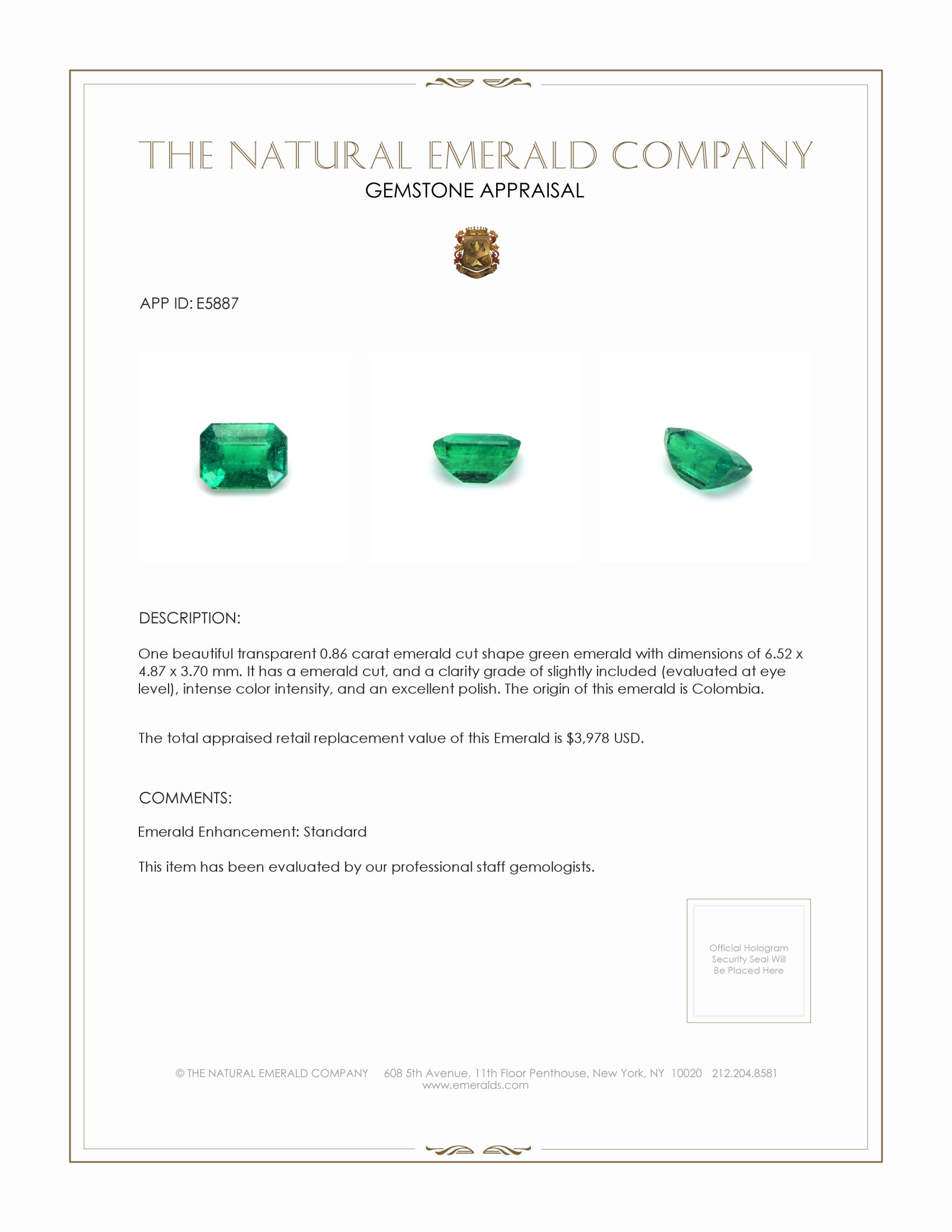 0.86 Ct. Emerald from Colombia