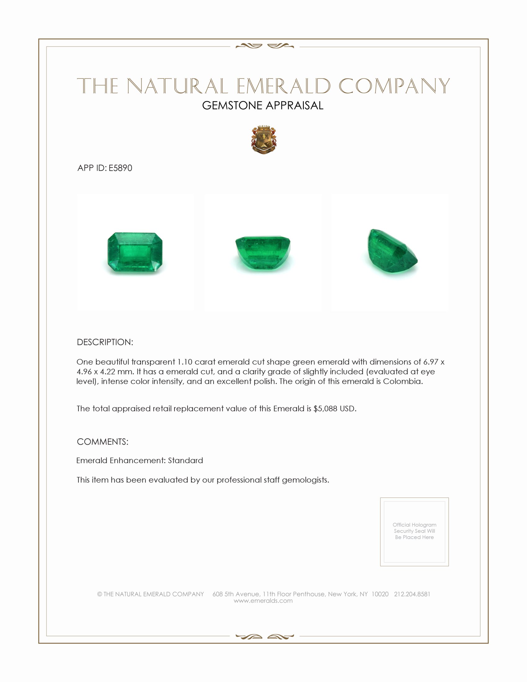 1.10 Ct. Emerald from Colombia