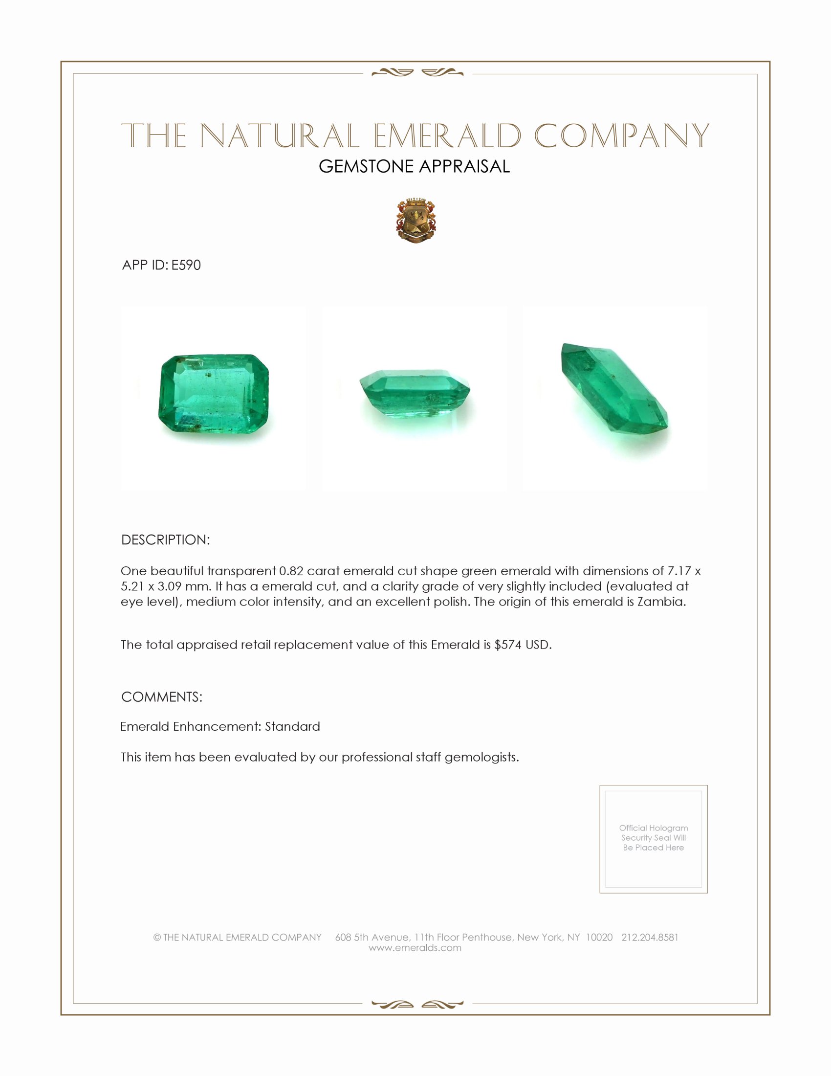 0.82 Ct. Emerald from Zambia