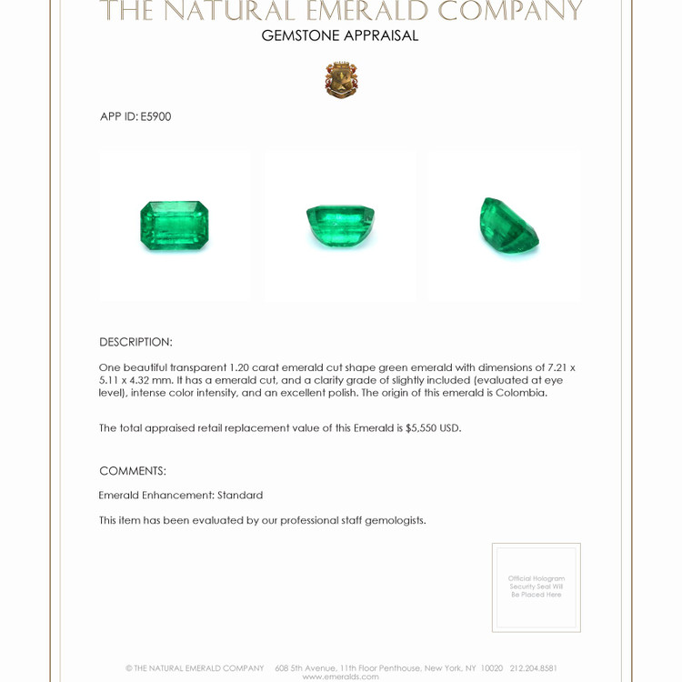 1.20 Ct. Emerald from Colombia