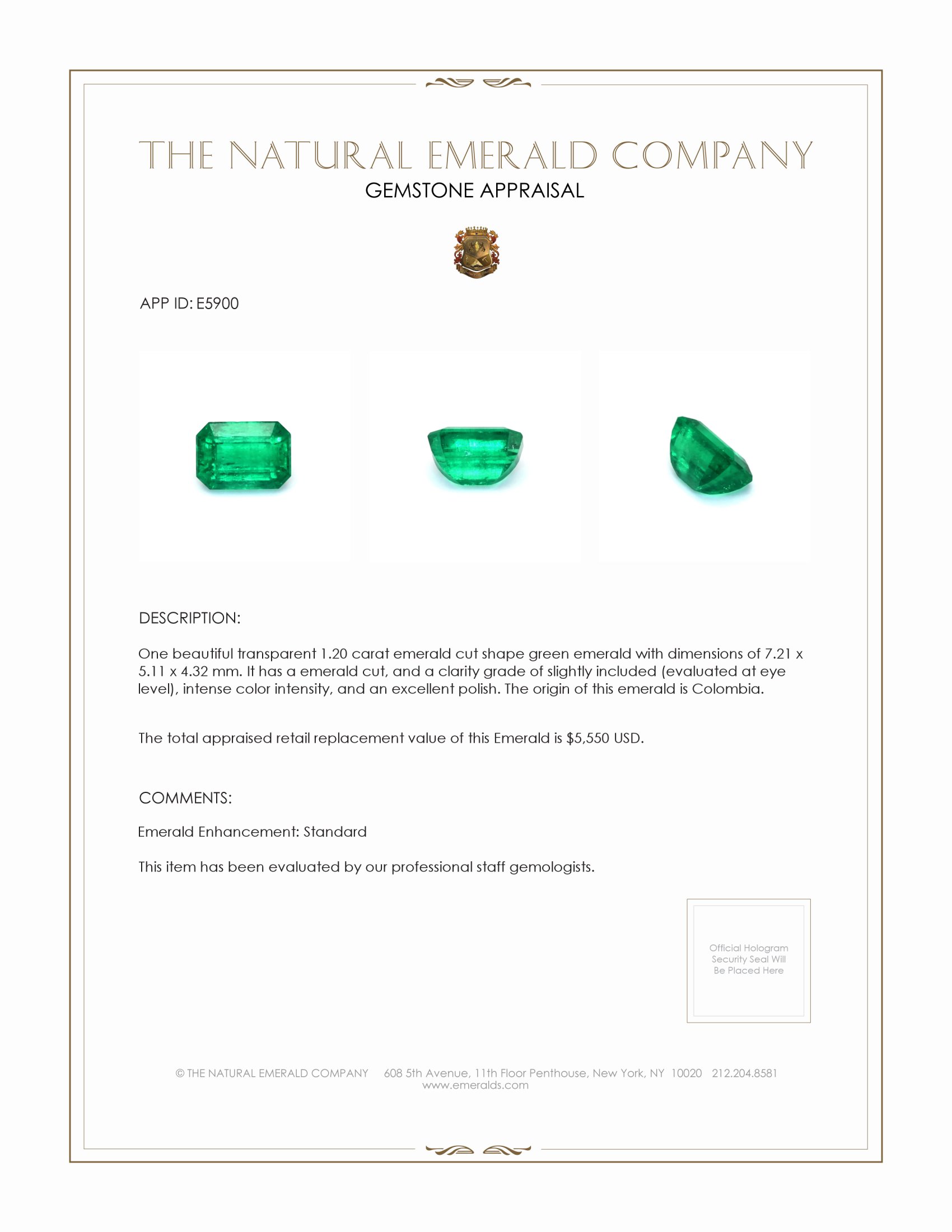 1.20 Ct. Emerald from Colombia