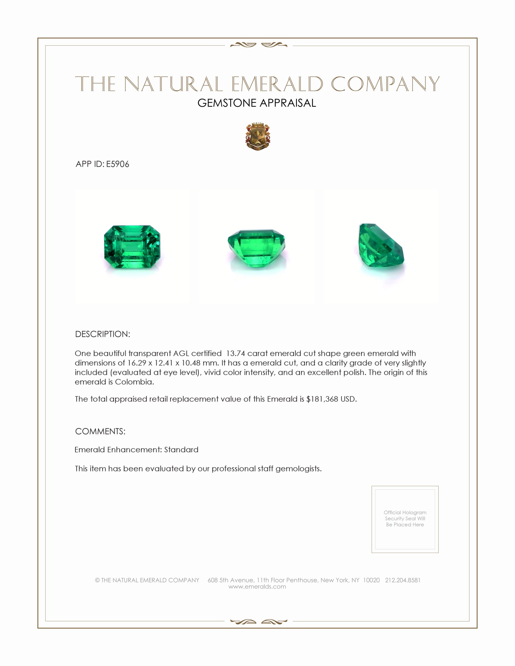 13.74 Ct. Emerald from Colombia