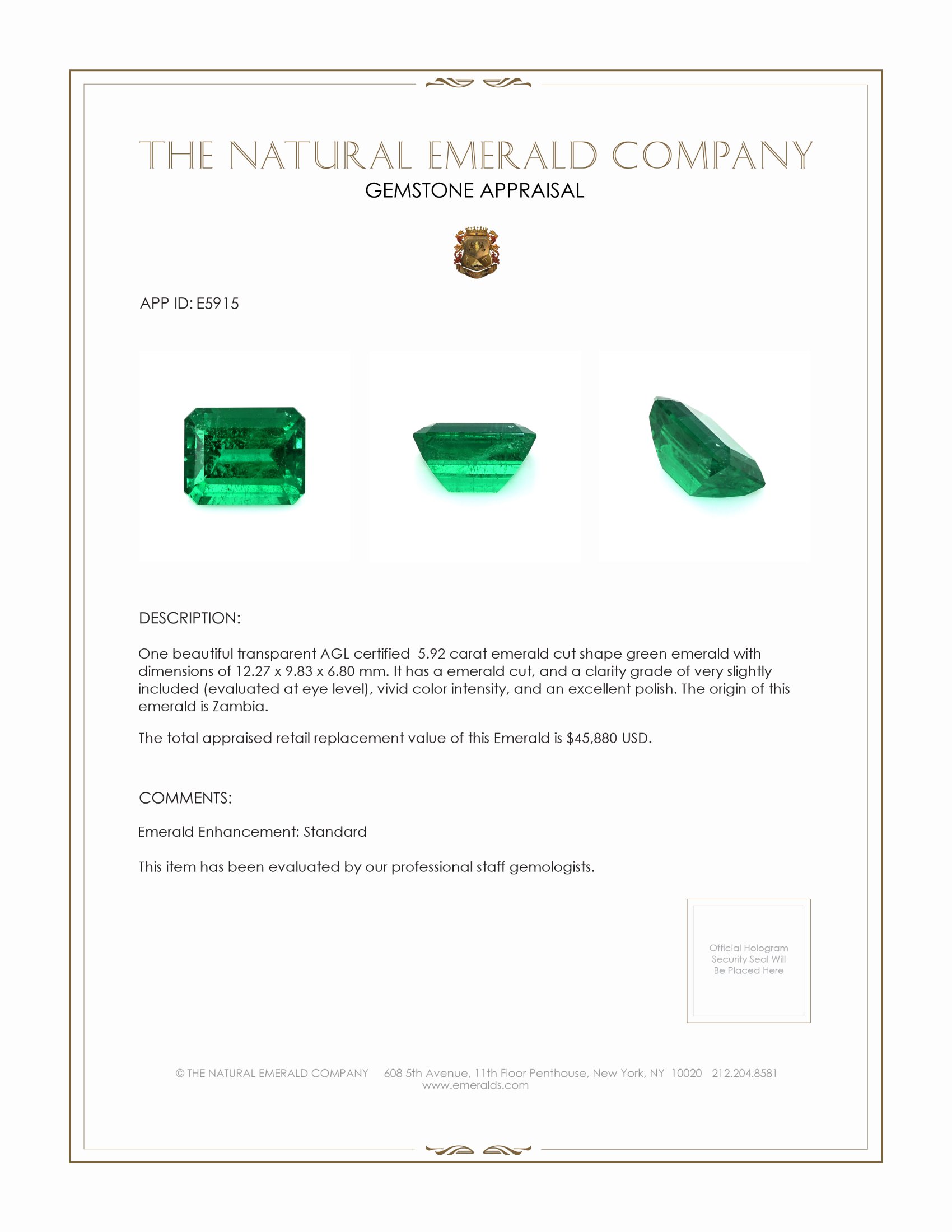 5.92 Ct. Emerald from Zambia