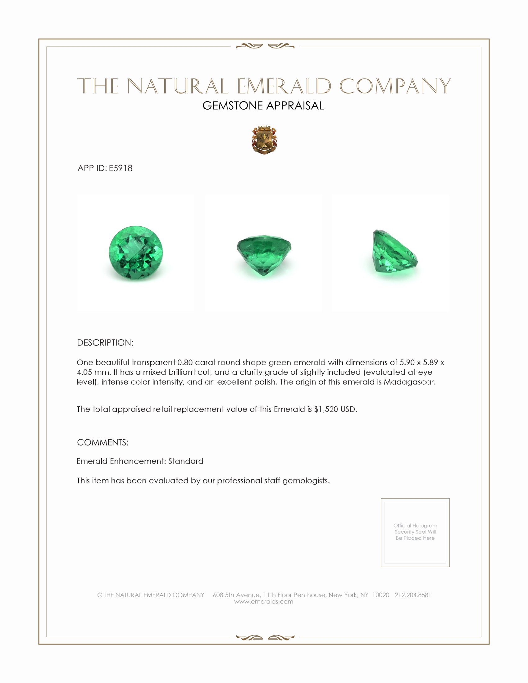 0.80 Ct. Emerald from Madagascar
