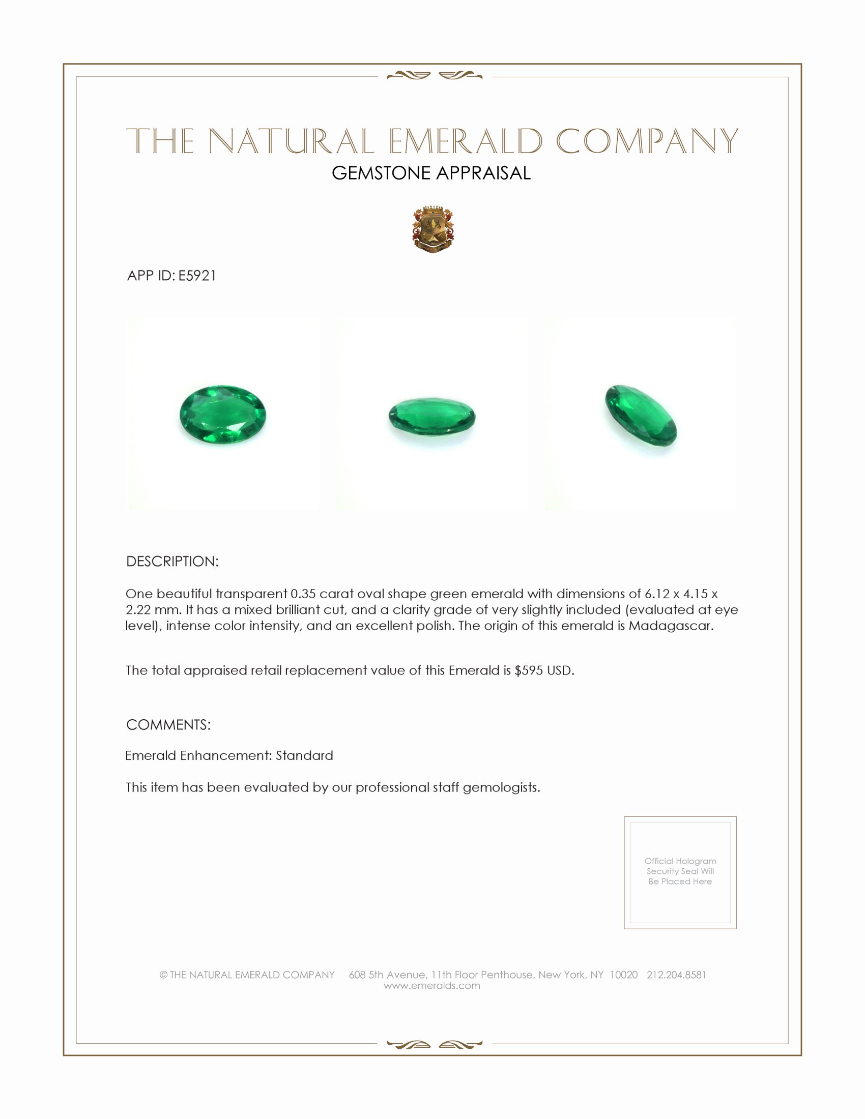 0.35 Ct. Emerald from Madagascar