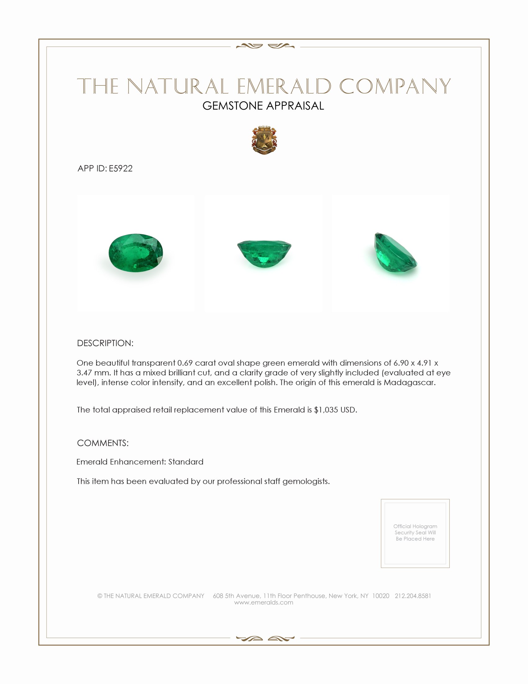 0.69 Ct. Emerald from Madagascar