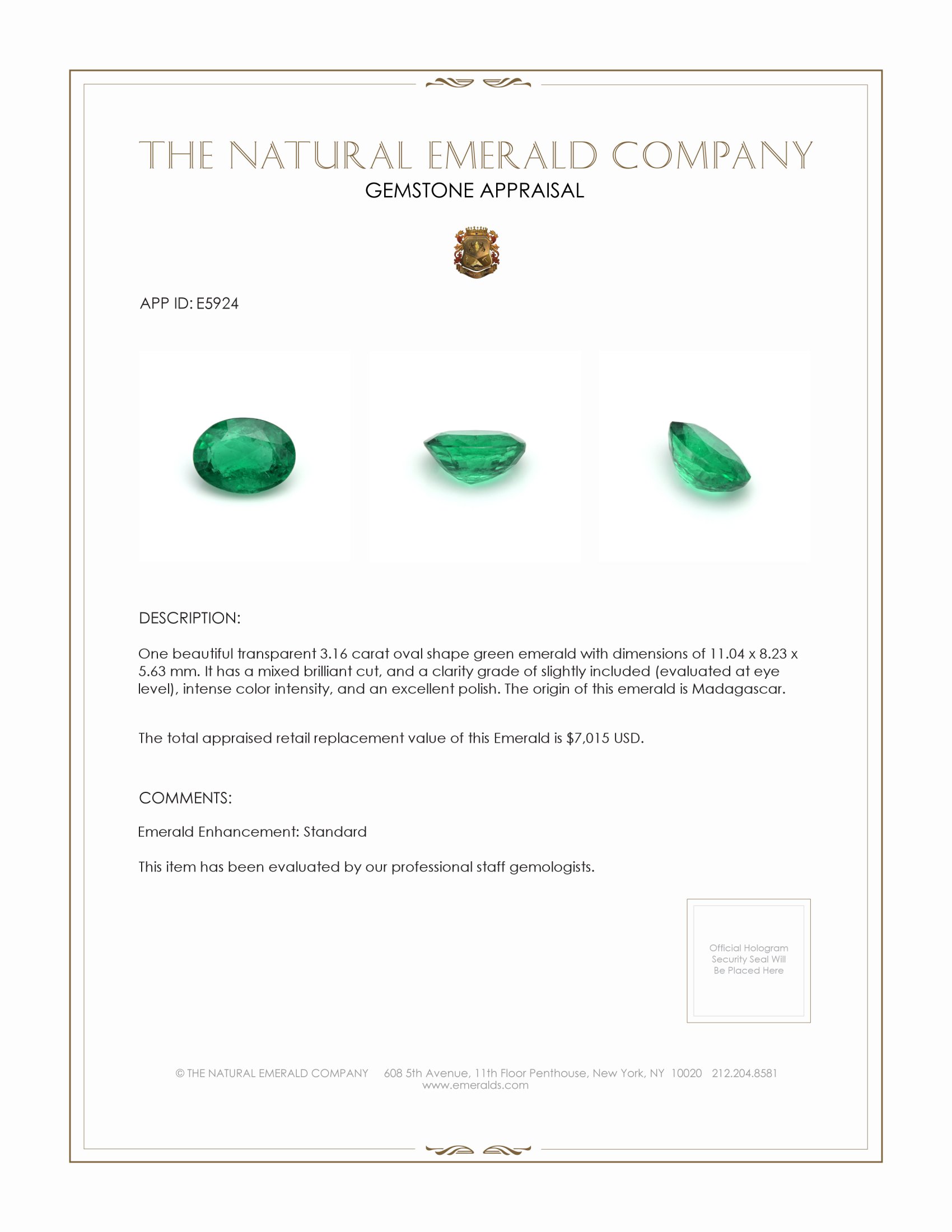 3.16 Ct. Emerald from Madagascar
