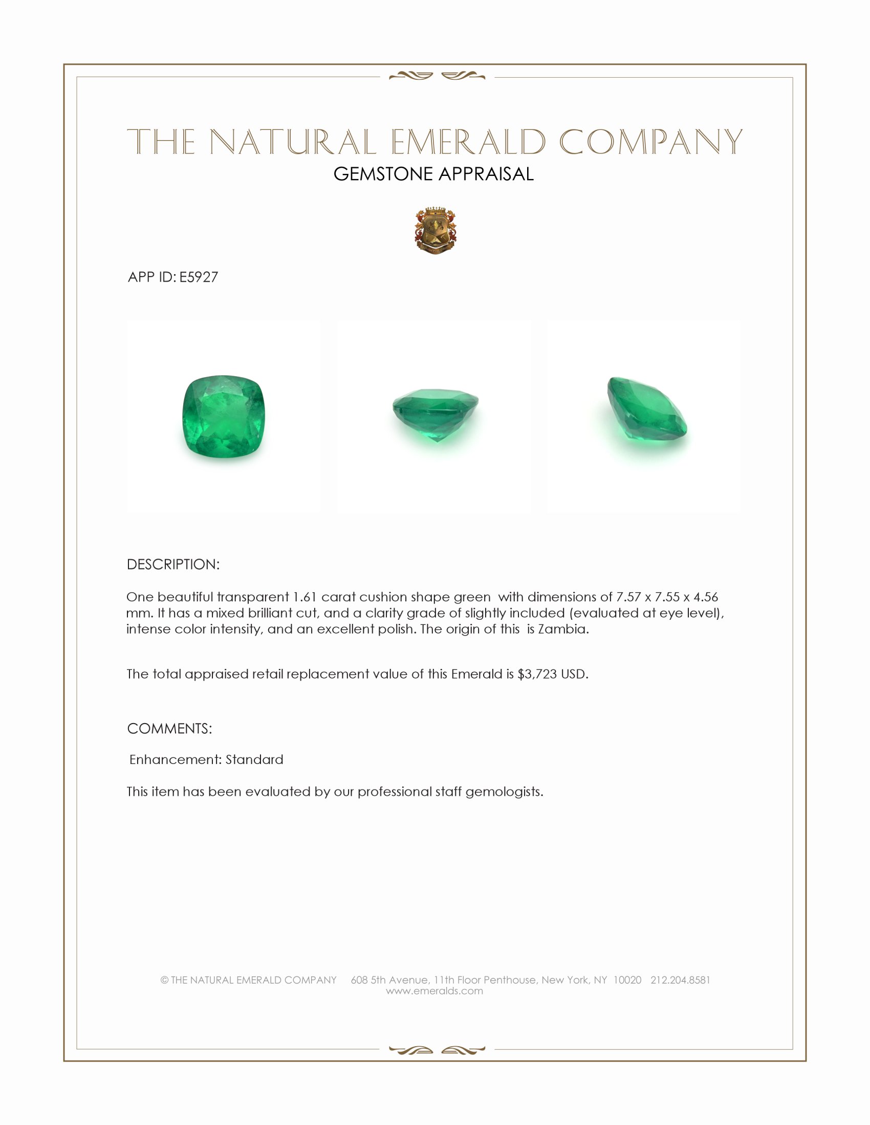 1.61 Ct. Emerald from Zambia