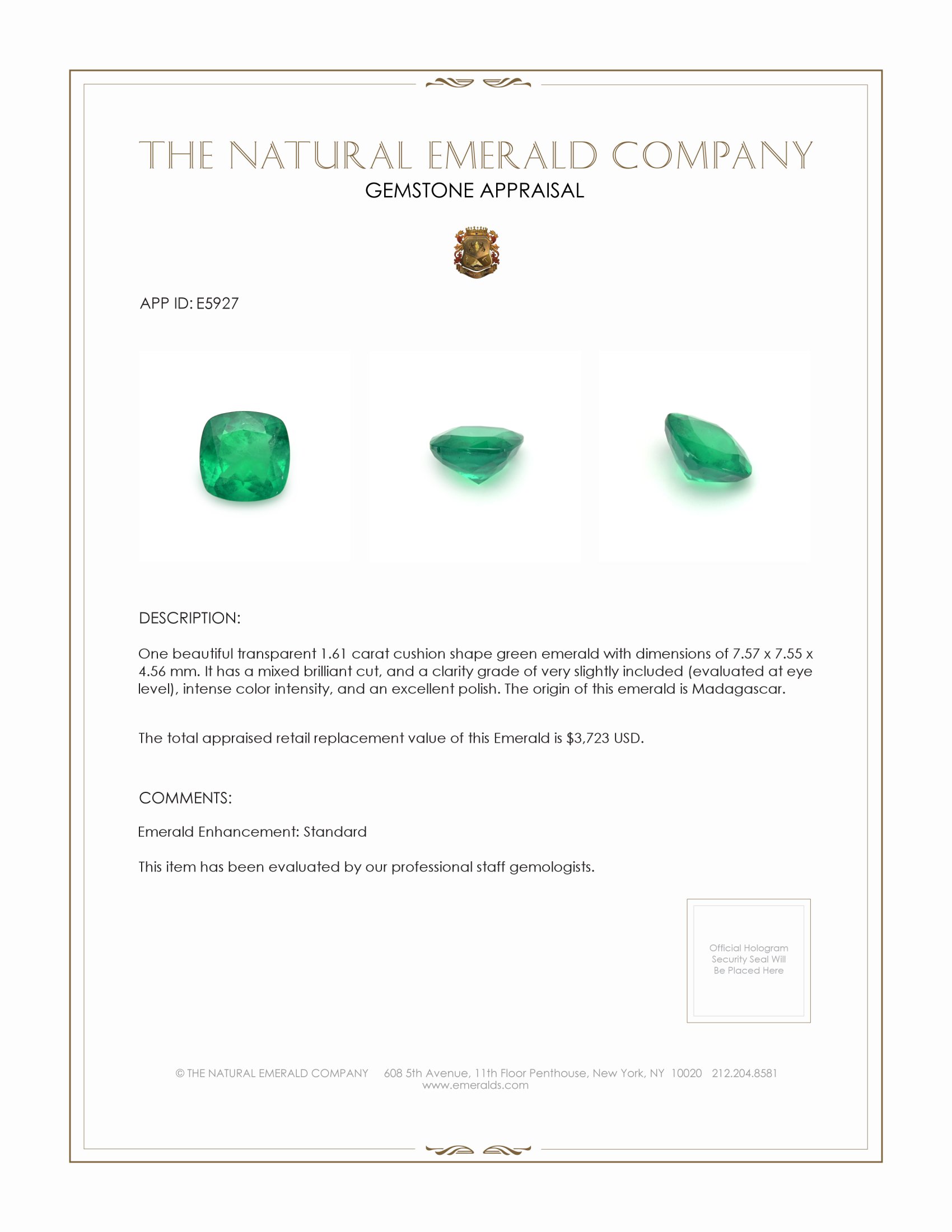 1.61 Ct. Emerald from Madagascar