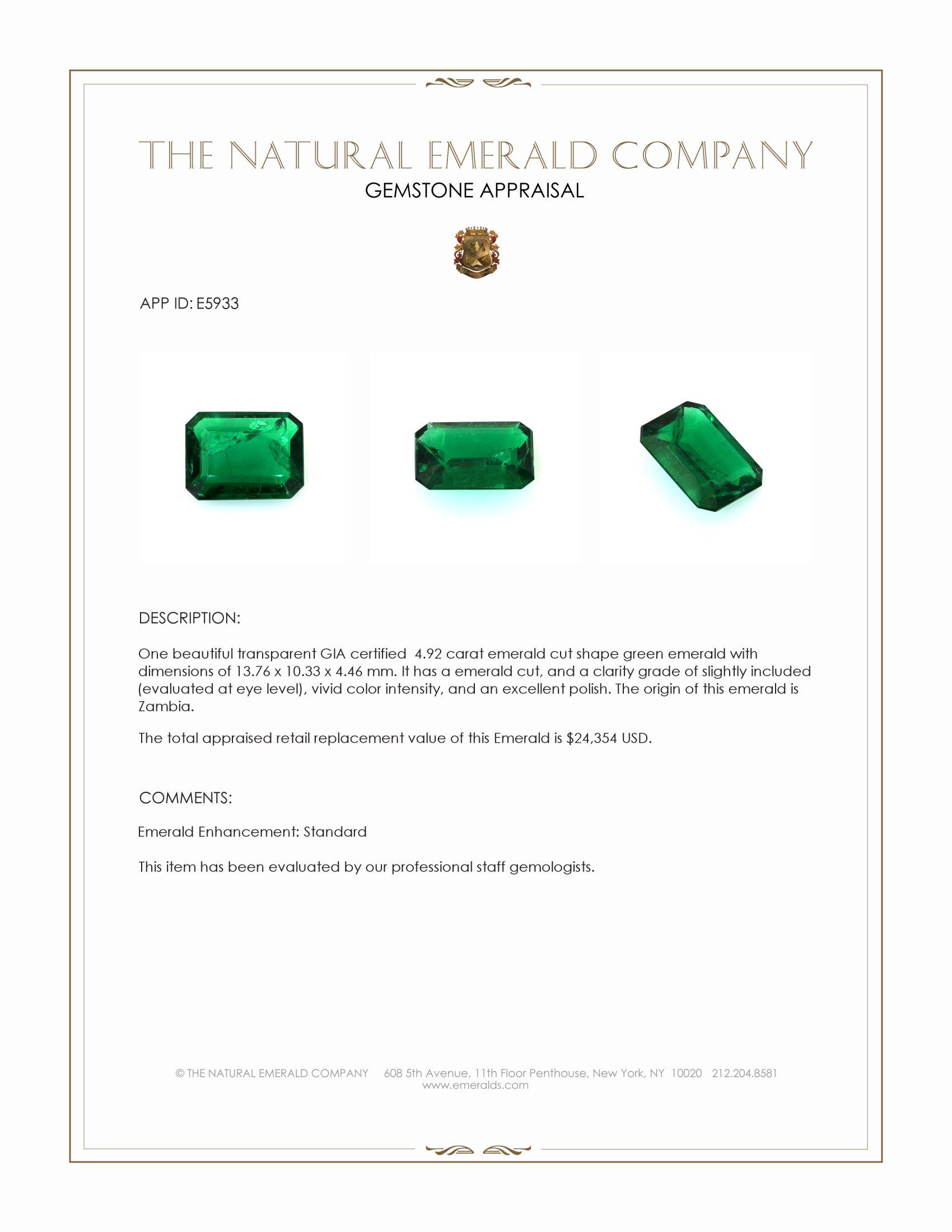 4.92 Ct. Emerald from Zambia